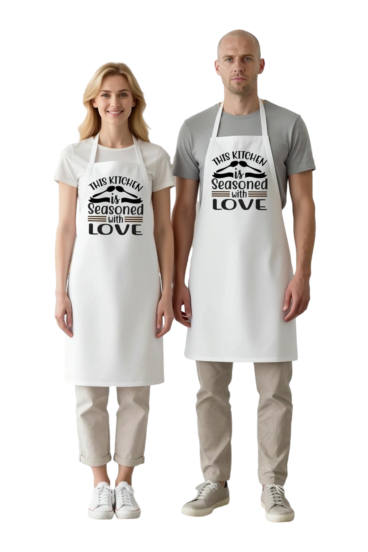 Unisex Mutfak Aşçı Önlüğü Sevgiye Baharatlanmış Baskılı Vintage Stil Rahat Kesim Günlük Modern Şık