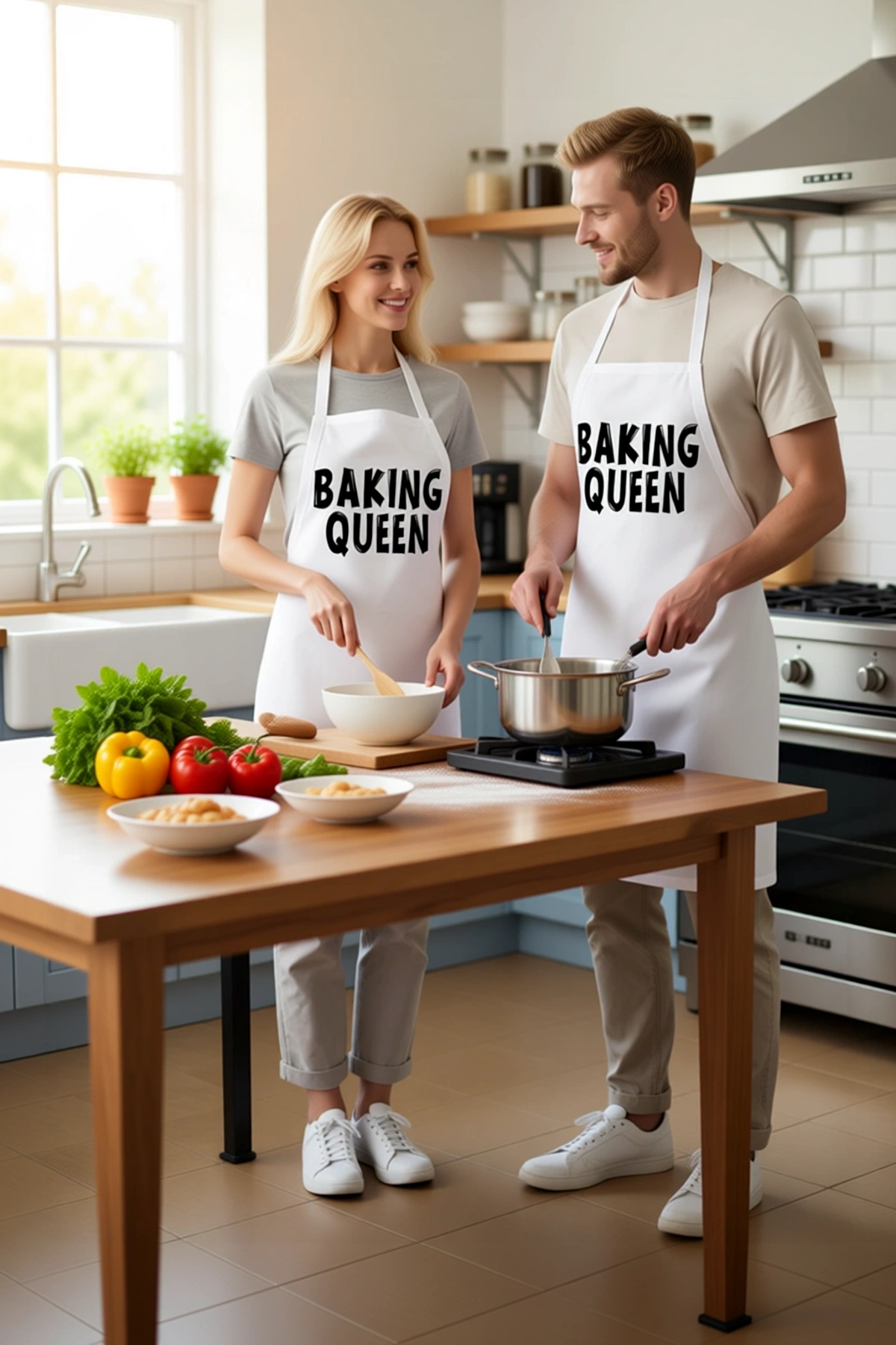Kadın Unisex Mutfak Aşçı Önlüğü Baskılı Boyundan Bağlamalı Rahat Kesim Günlük Kullanım Modern Şık