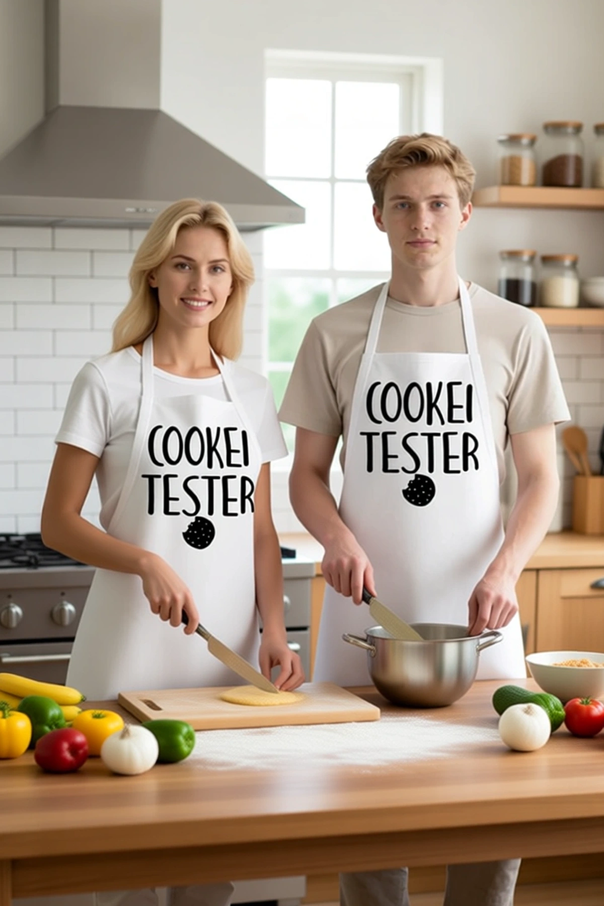 Unisex Aşçı Önlüğü Kurabiye Tester Baskılı Rahat Kesim Mutfak Giyimi Günlük Kullanım Modern Şık