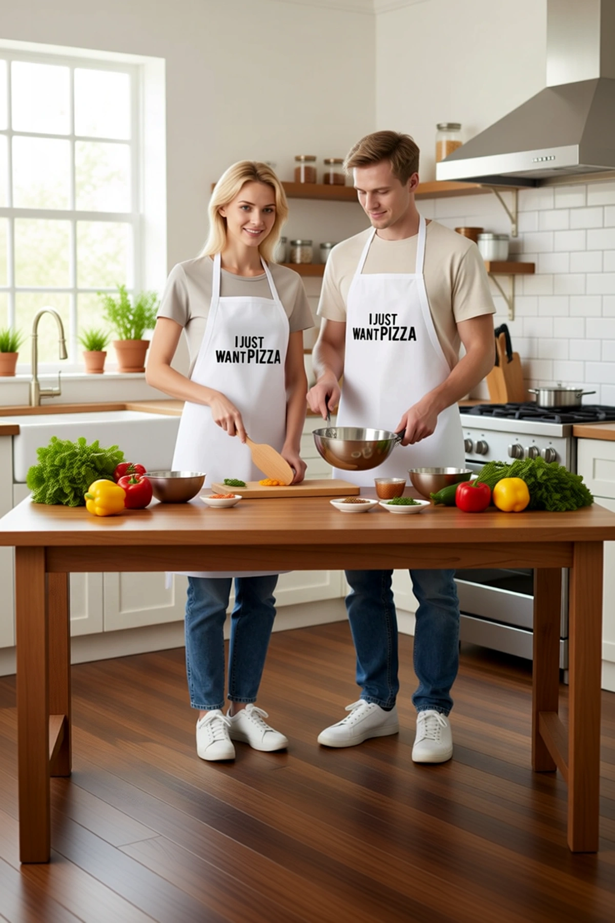 Erkek Unisex Mutfak Aşçı Önlüğü Pizza Baskılı Halter Yaka Cepli Rahat Kesim Günlük Modern Şık Zarif