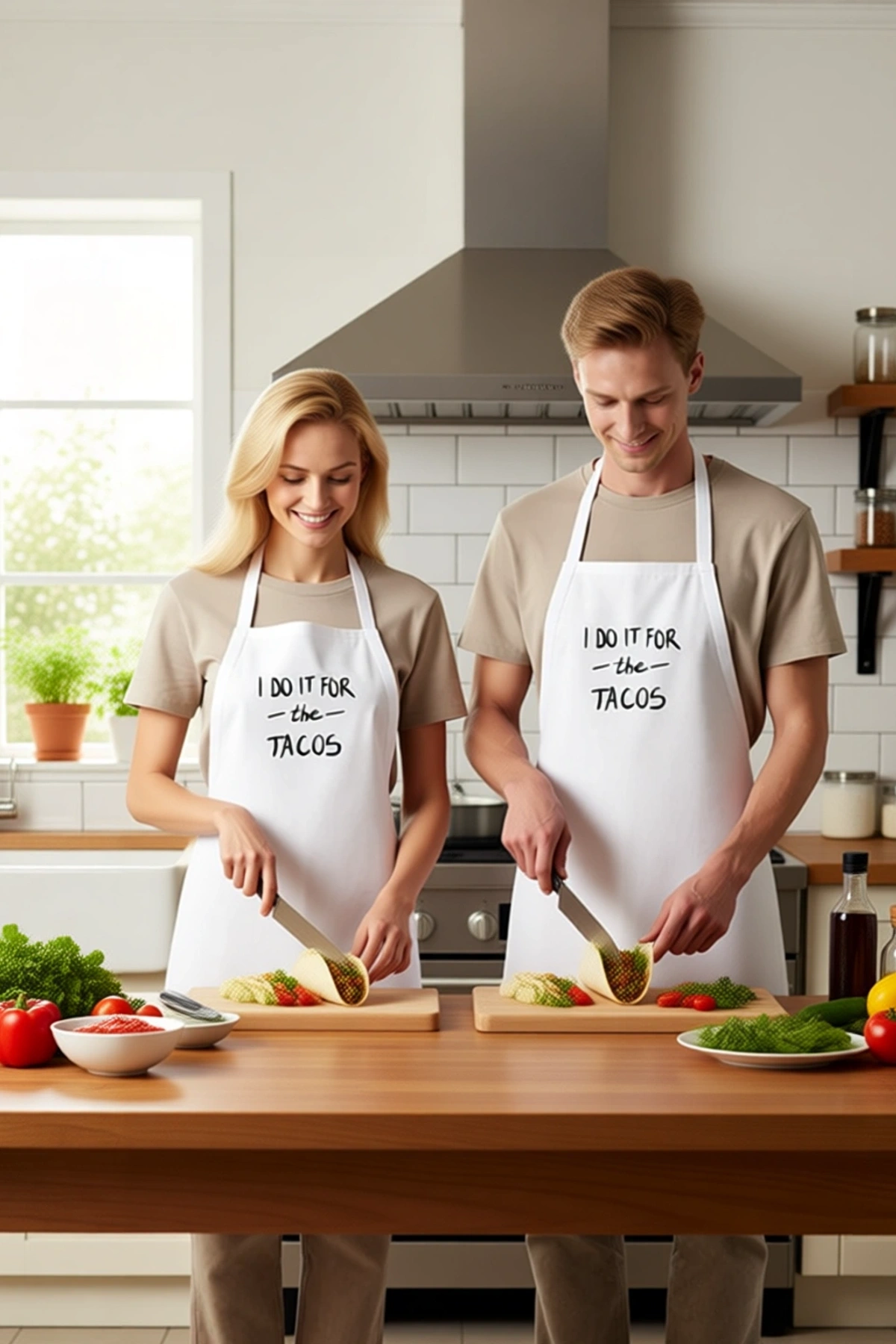 Unisex Mutfak Önlüğü Taco Baskılı Retro Tasarım Dijital Baskı Rahat Kesim Günlük Aşçı Modern Şık