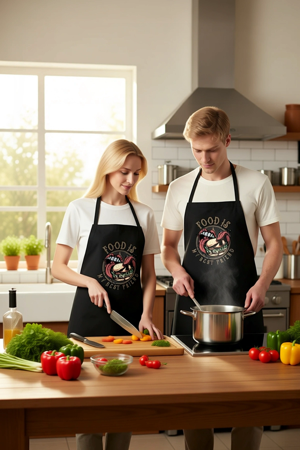 Erkek Unisex Mutfak Aşçı Önlüğü Retro Grafik Baskılı Yemek Temalı Günlük Rahat Kesim Modern Şık