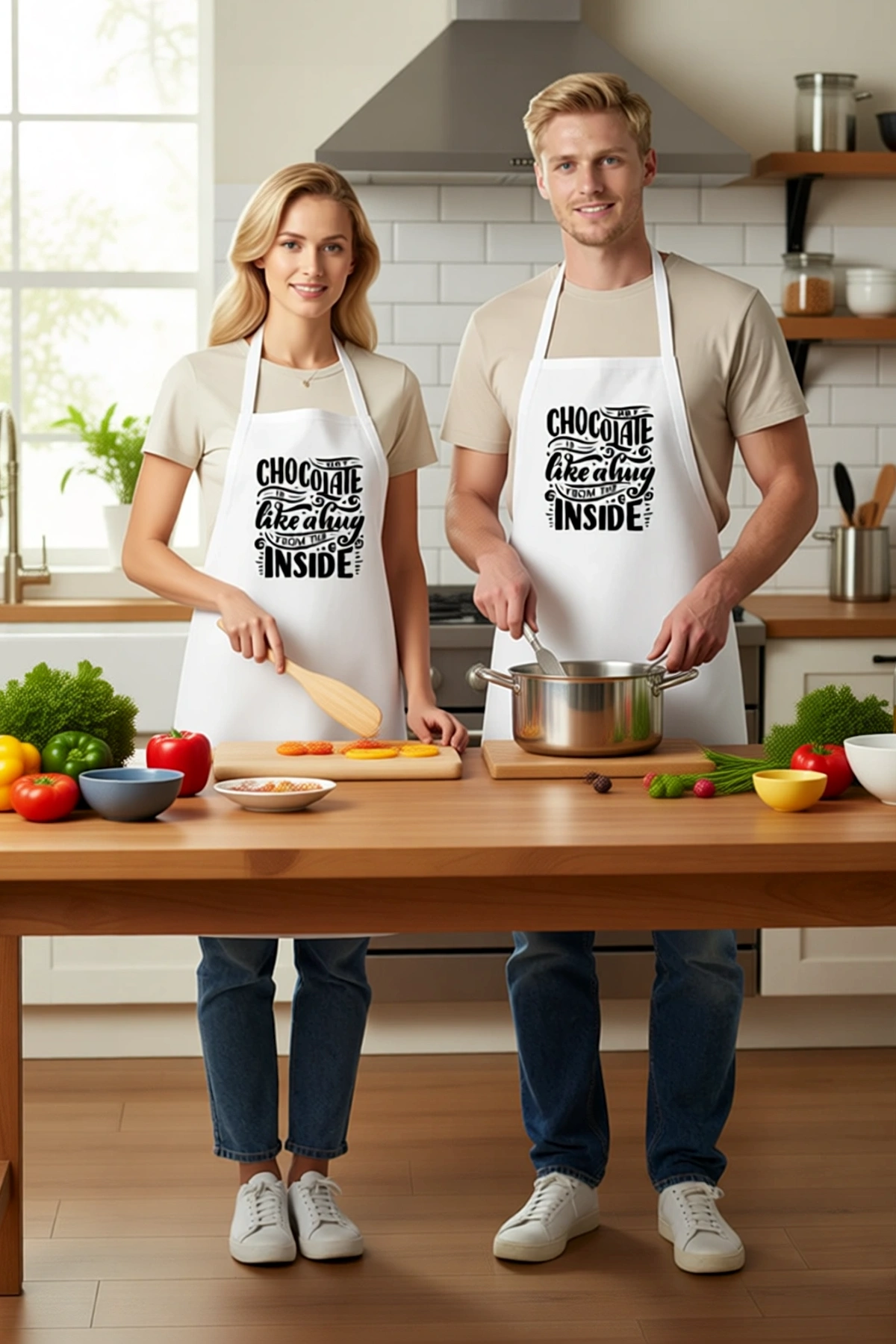 Unisex Mutfak Önlüğü Çikolata Baskılı Vintage Tasarım Rahat Kesim Gıda Severlere Özel Günlük Modern