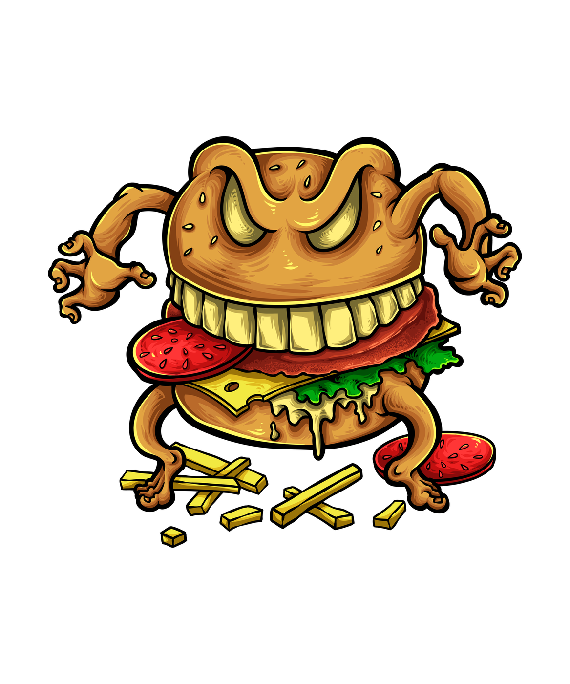 Unisex Mutfak Önlüğü Şeytani Burger Canavarı Baskılı DTF Dijital Teknik Rahat Kesim Günlük Modern