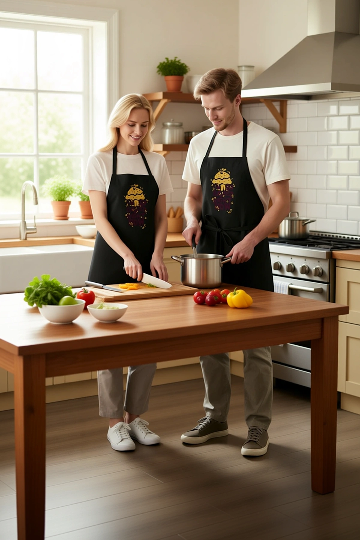 Erkek Unisex Mutfak Aşçı Önlüğü Espirili Fırın Baskılı Vintage Tasarım Rahat Kesim Günlük Modern