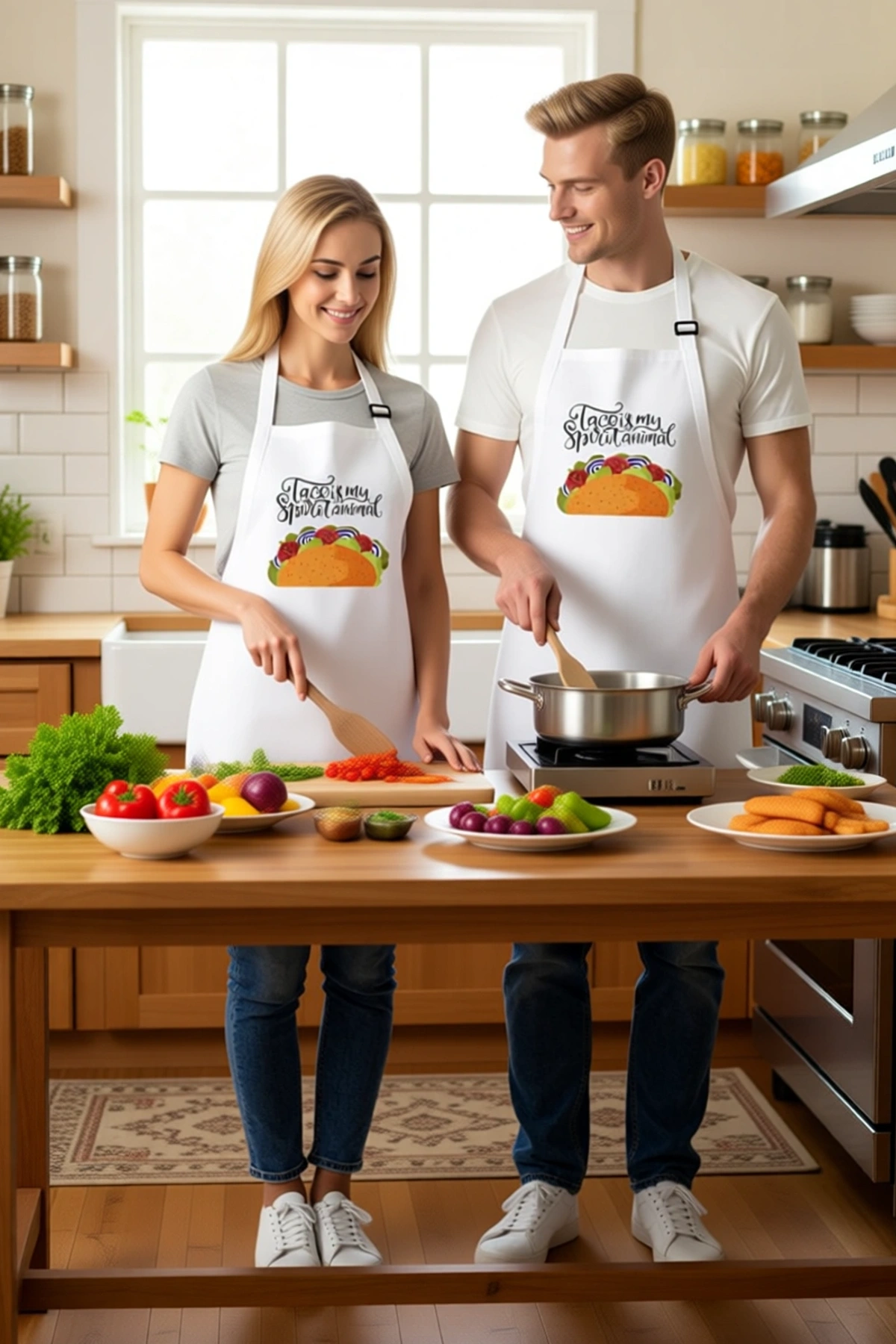 Kadın Unisex Aşçı Önlüğü Taco Baskılı Mutfak Çalışması Rahat Kesim Boyundan Askılı Günlük Modern