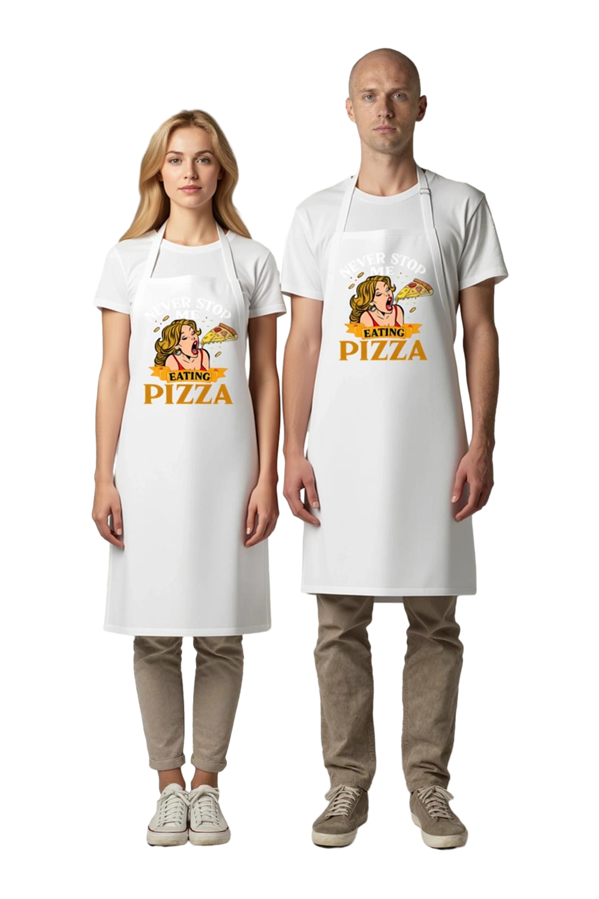 Kadın Unisex Mutfak Aşçı Önlüğü Pizza Temalı Vintage Baskı Rahat Kesim Günlük Modern Şık Konforlu