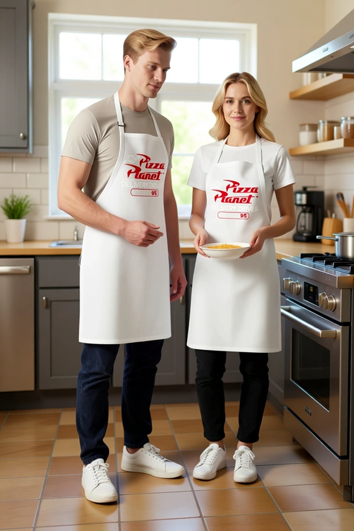 Unisex Mutfak Önlüğü Pizza Planet Teslimat Sürücü Baskılı Rahat Kesim Boyundan Bağlamalı Günlük