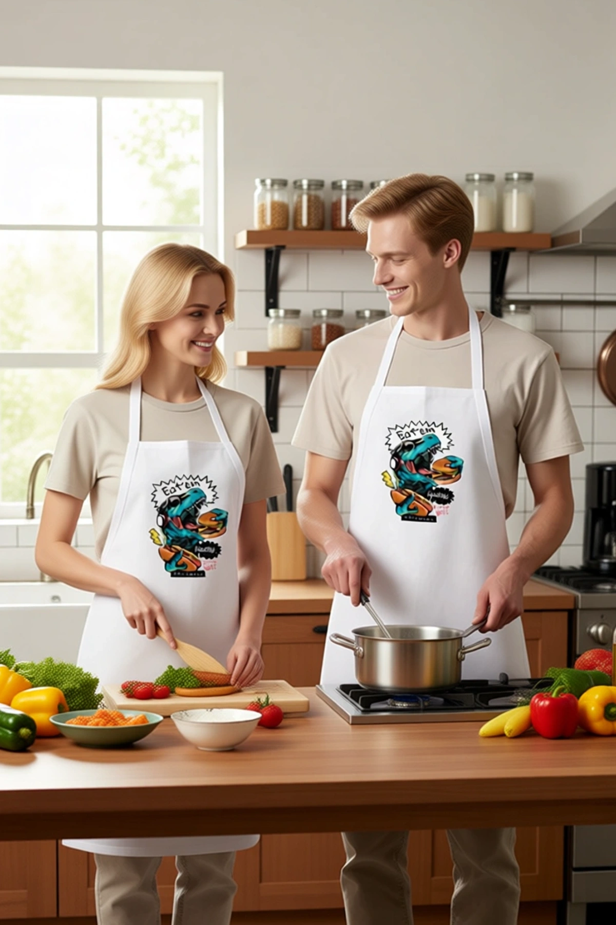 Erkek Unisex Mutfak Önlüğü Aç Kal Yemek Mizahı Baskılı DTF Dijital Rahat Kesim Günlük Modern Şık