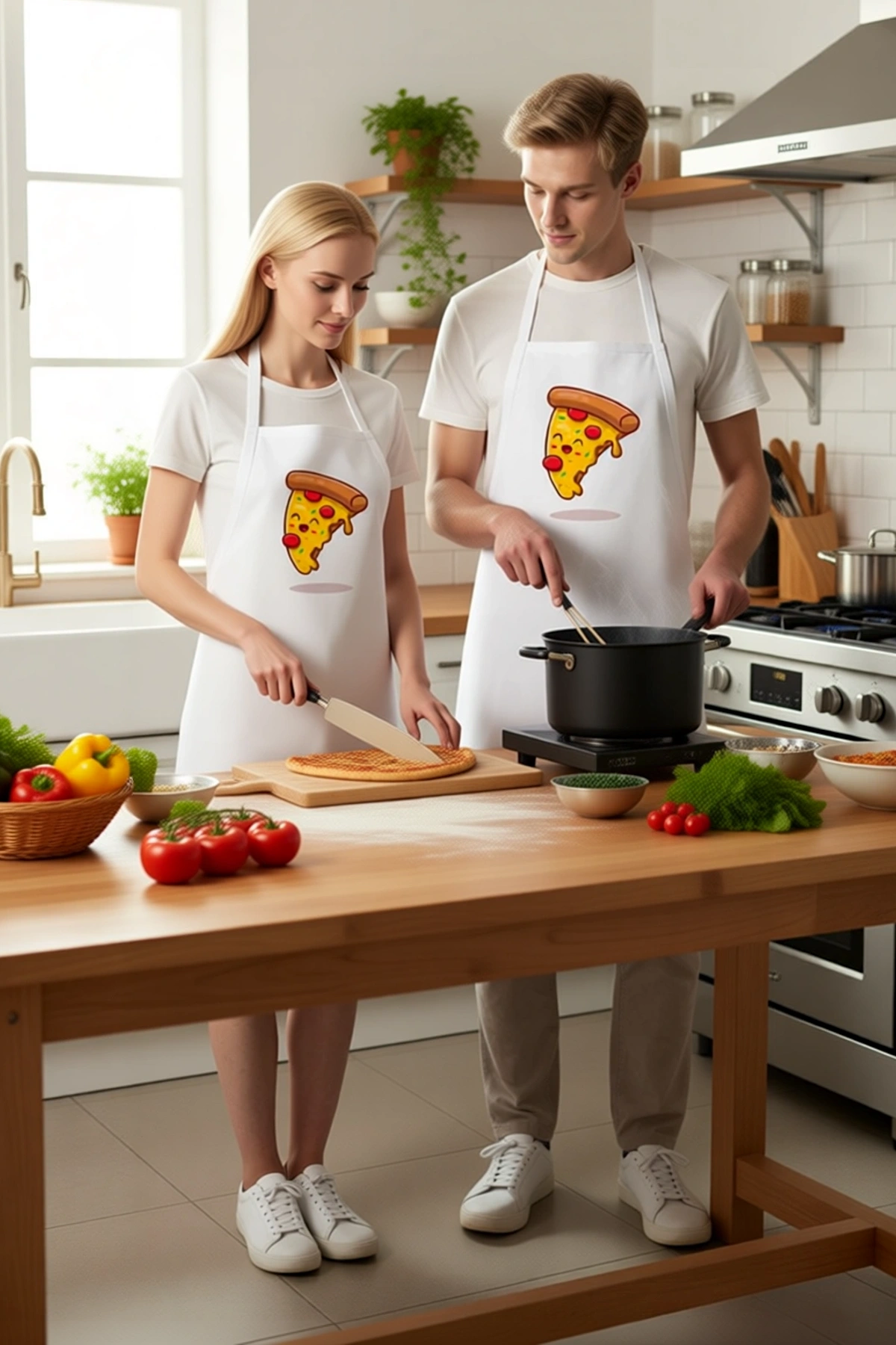Unisex Mutfak Aşçı Önlüğü Pizza Baskılı Çocuk Dostu Rahat Kesim Günlük Kullanım Modern Şık Konforlu