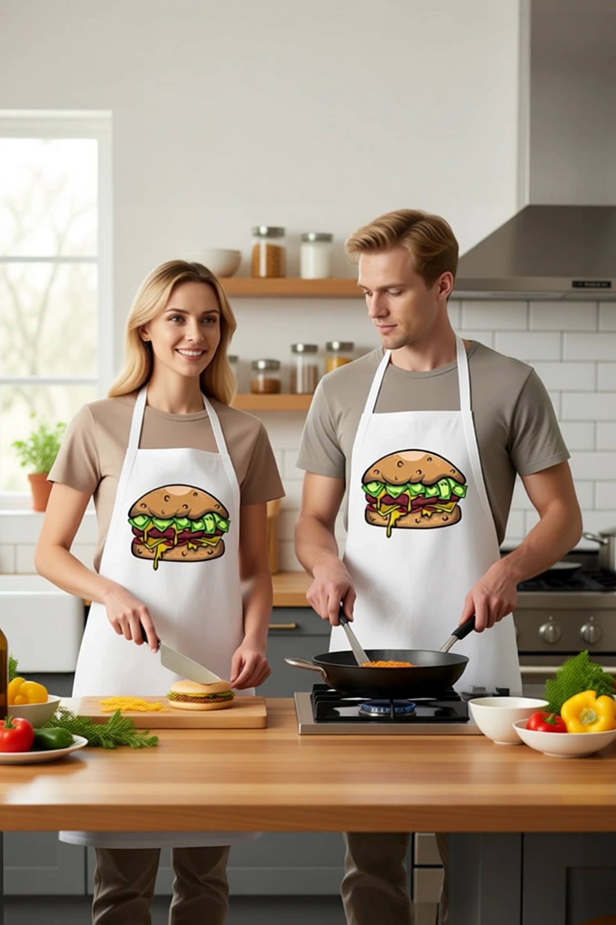 Unisex Mutfak Aşçı Önlüğü Hamburger Para Baskılı Komik Tasarım Günlük Rahat Modern Şık Konforlu