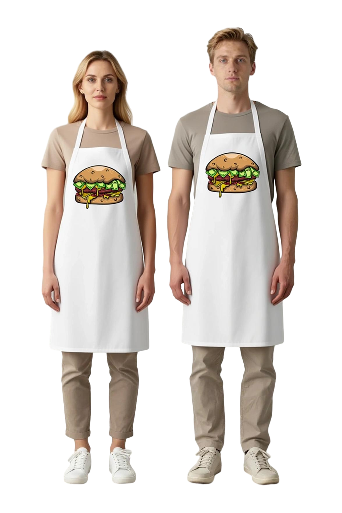 Unisex Mutfak Aşçı Önlüğü Hamburger Para Baskılı Komik Tasarım Günlük Rahat Modern Şık Konforlu