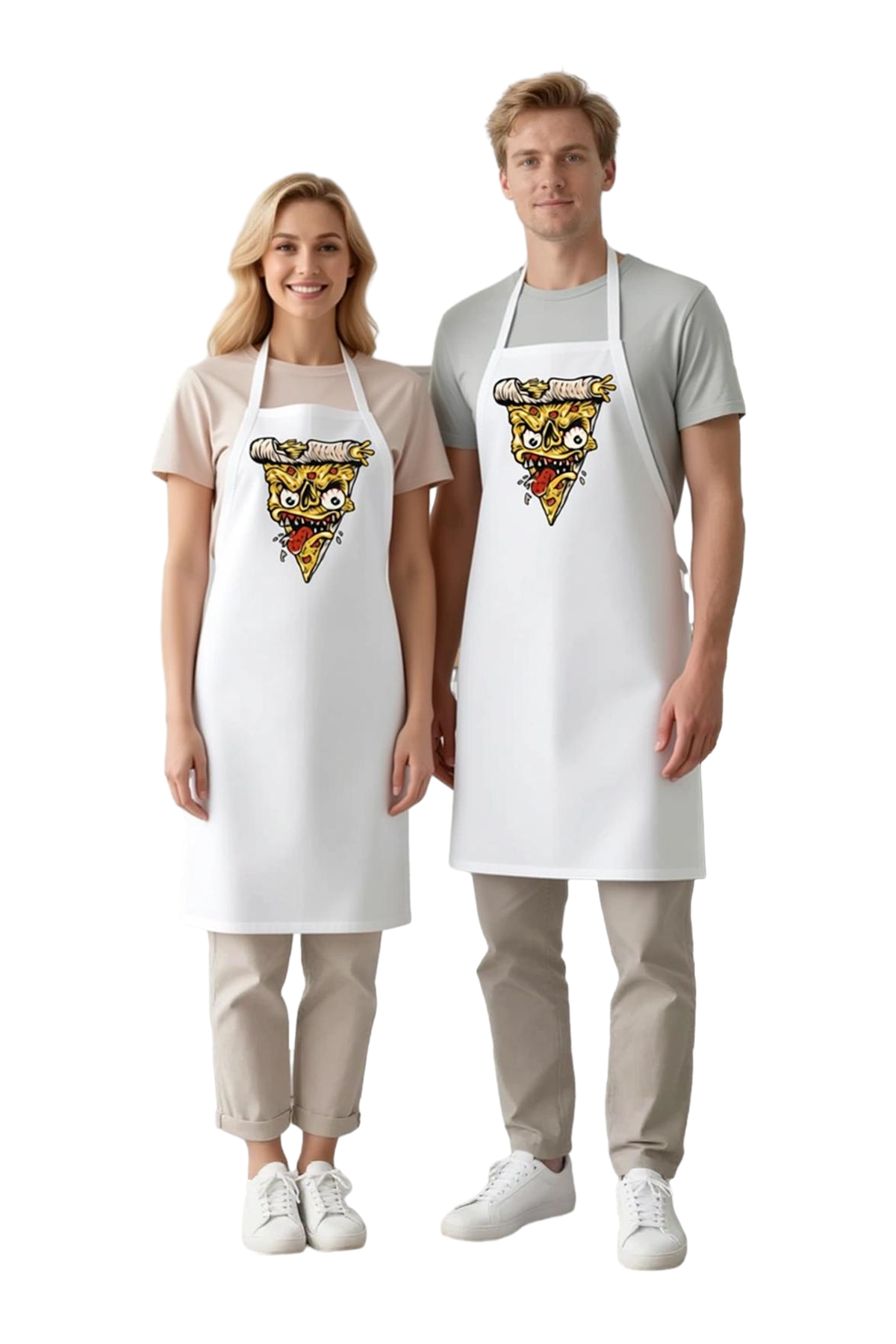 Erkek Unisex Mutfak Aşçı Önlüğü Korkunç Pizza Dilimi Yüz Baskılı Rahat Kesim Günlük Modern Şık Zarif