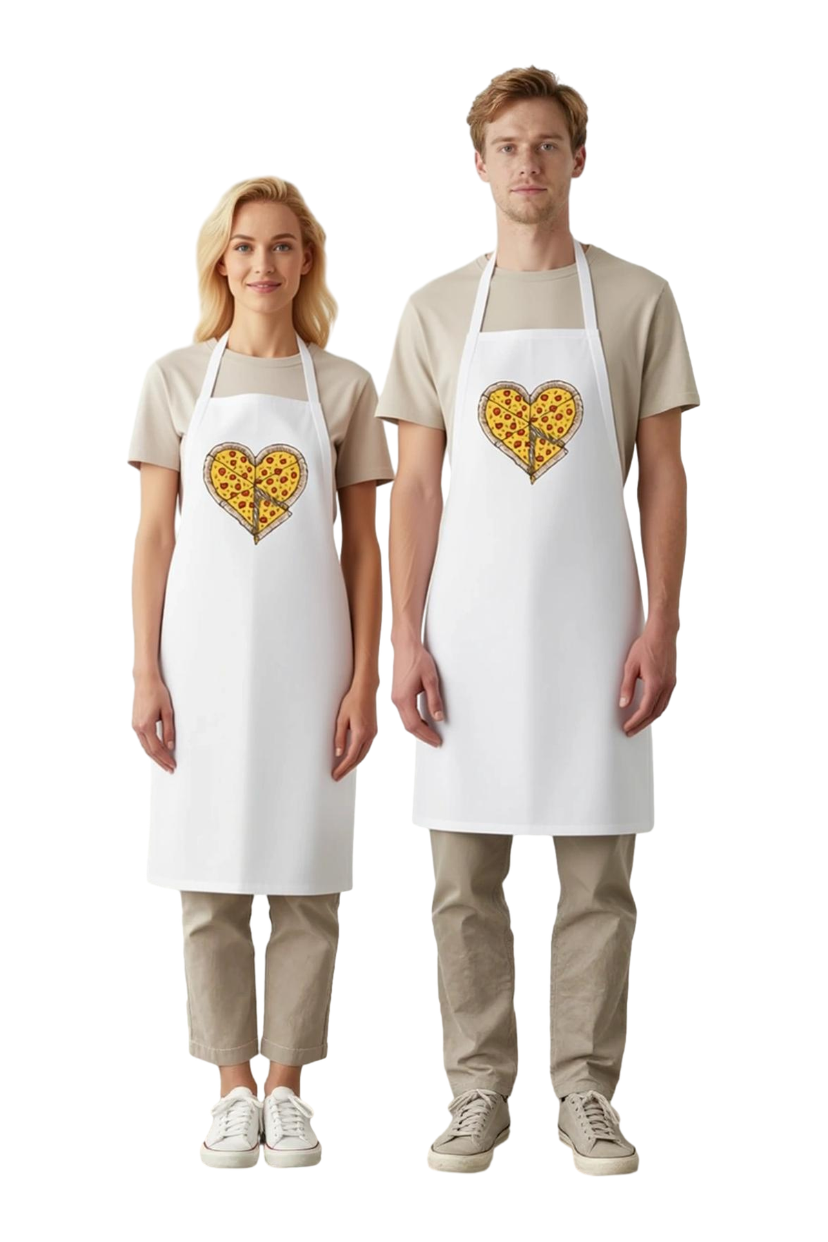 Erkek Unisex Mutfak Aşçı Önlüğü Pizza Kalp Baskılı Rahat Kesim Günlük Kullanım Modern Şık Konforlu