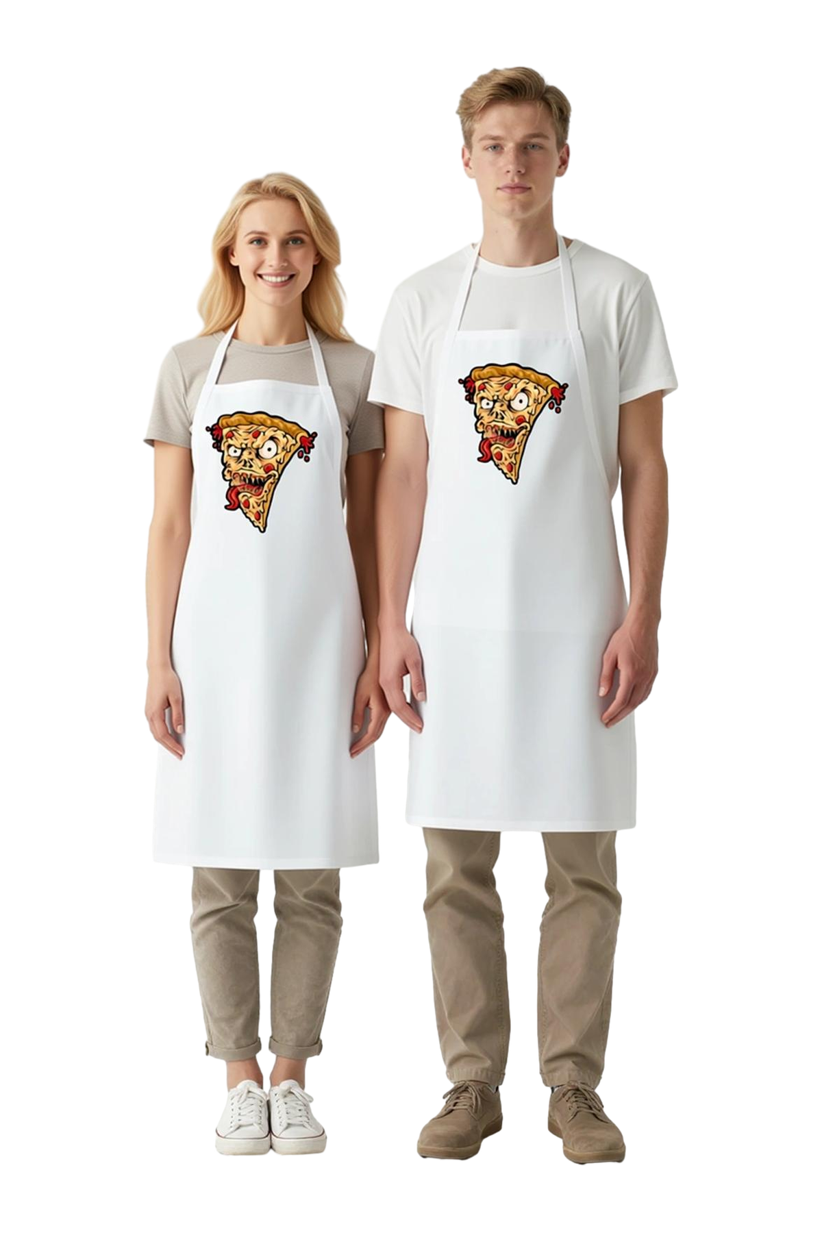 Unisex Mutfak Önlüğü Şeytani Pizza Dilimi Baskılı Karanlık Mizah Tarzı Rahat Kesim Günlük Modern
