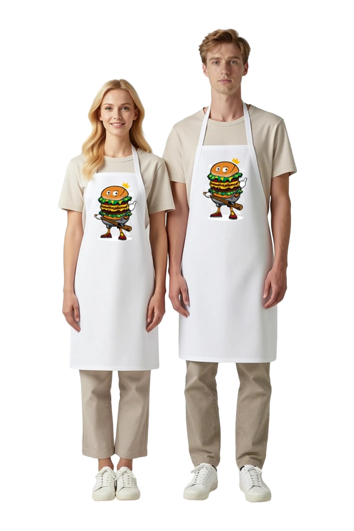Erkek Unisex Mutfak Aşçı Önlüğü Karikatür Burger Baskılı DTF Dijital Rahat Kesim Günlük Modern Şık