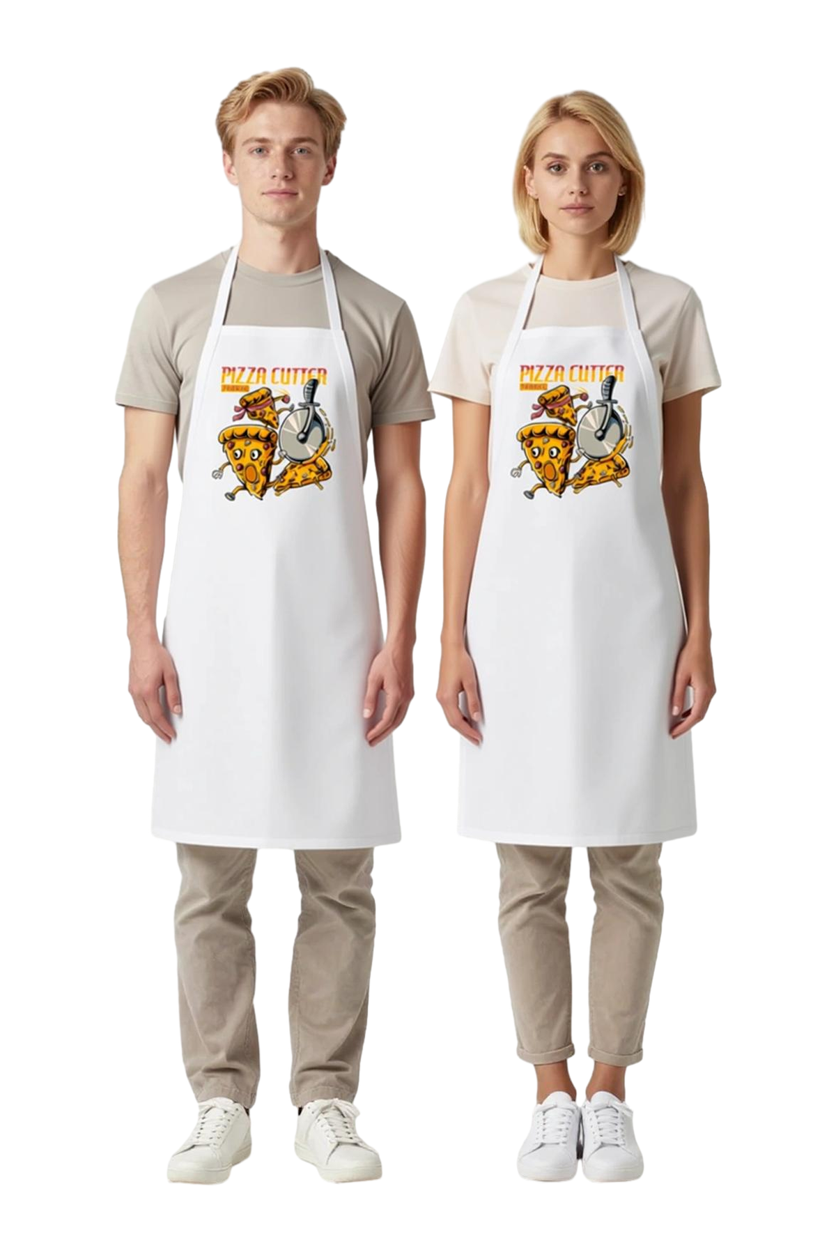 Unisex Mutfak Önlüğü Pizza Kesici Teması Grafik Baskılı Rahat Kesim Aşçı Günlük Modern Şık Konforlu