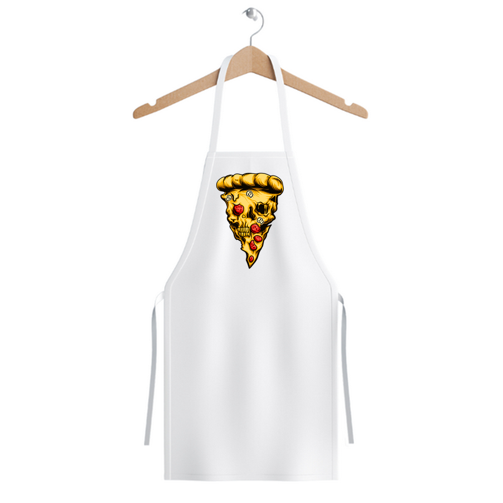 Unisex Mutfak Aşçı Önlüğü Kafatası Pizza Dilimi Baskılı DTF Dijital Desen Rahat Kesim Günlük Modern