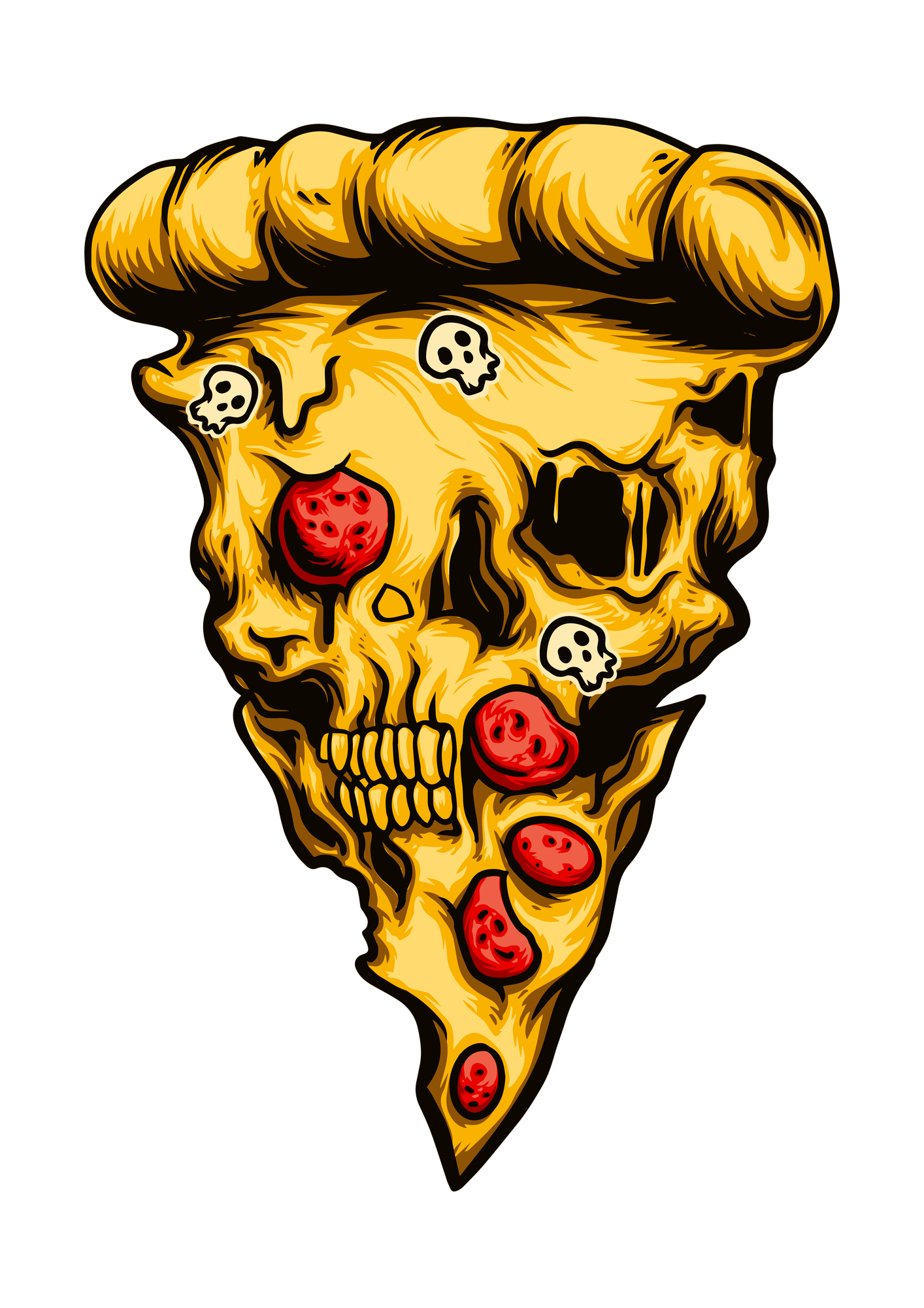 Unisex Mutfak Aşçı Önlüğü Kafatası Pizza Dilimi Baskılı DTF Dijital Desen Rahat Kesim Günlük Modern