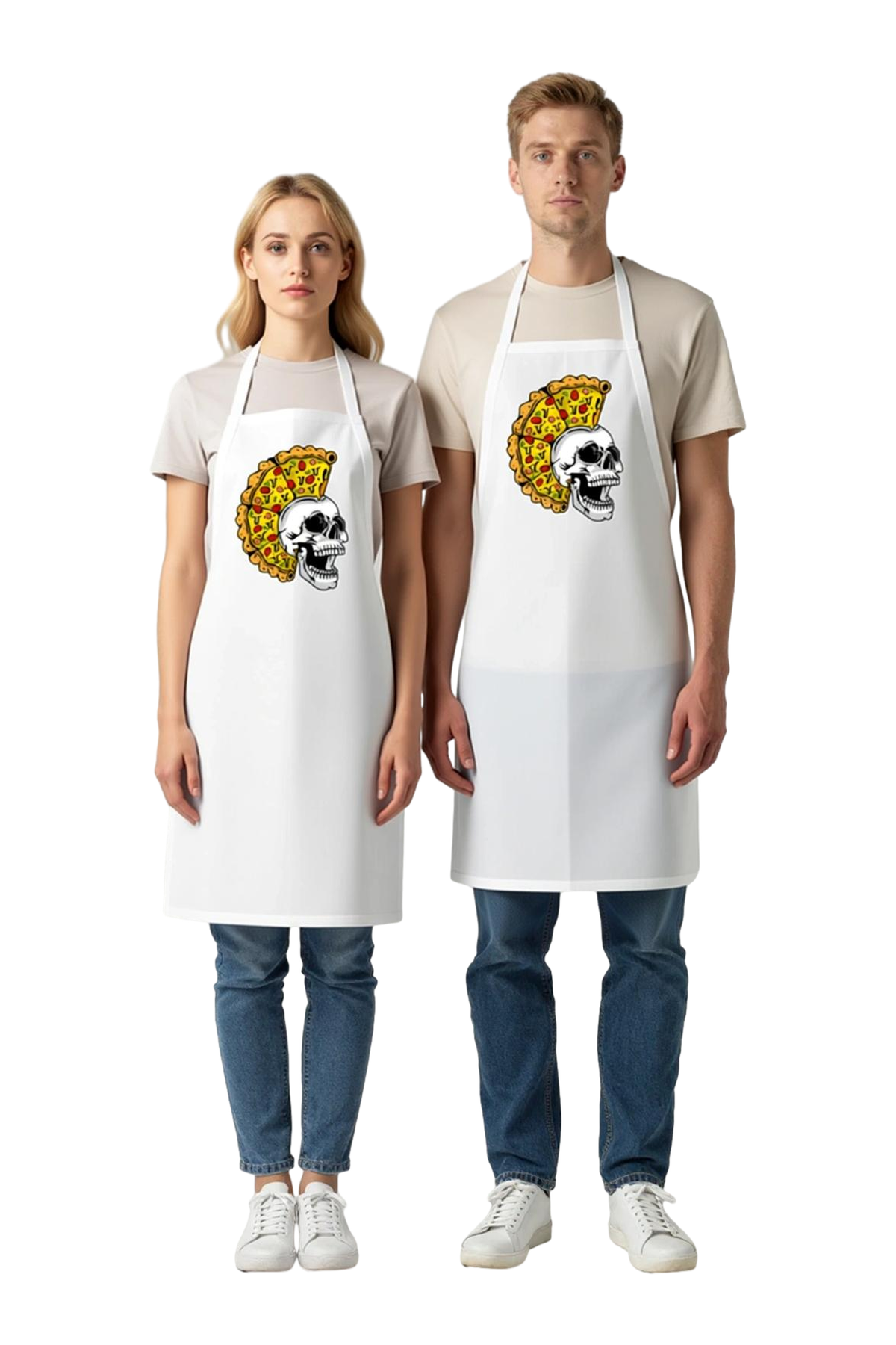 Unisex Mutfak Aşçı Önlüğü Kafatası Pizza Baskılı Grafik Tasarım Sanat Yönelimli Rahat Günlük Modern