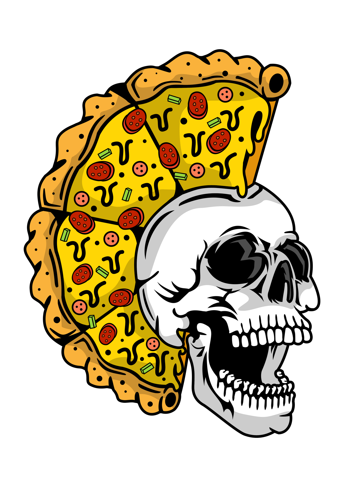 Unisex Mutfak Aşçı Önlüğü Kafatası Pizza Baskılı Grafik Tasarım Sanat Yönelimli Rahat Günlük Modern