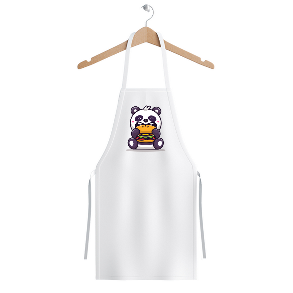 Unisex Mutfak Aşçı Önlüğü Burger Tutan Panda Karikatür Baskılı Rahat Kesim Günlük Modern Şık Zarif