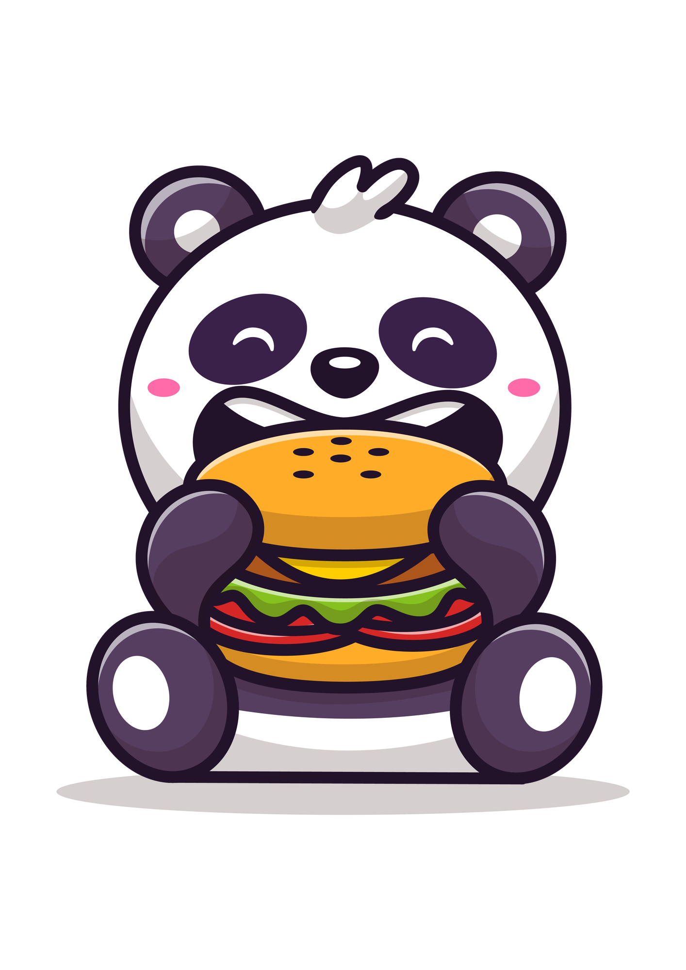Unisex Mutfak Aşçı Önlüğü Burger Tutan Panda Karikatür Baskılı Rahat Kesim Günlük Modern Şık Zarif