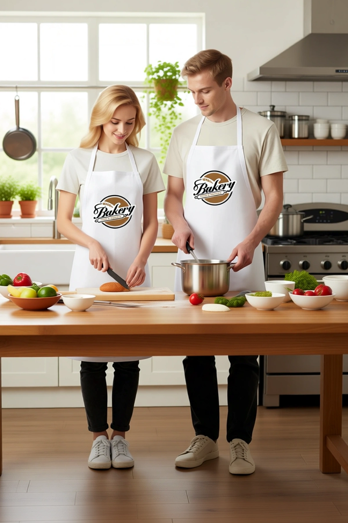 Kadın Unisex Mutfak Aşçı Önlüğü Fırıncılık Temalı Baskılı Rahat Kesim Günlük Kullanım Modern Şık