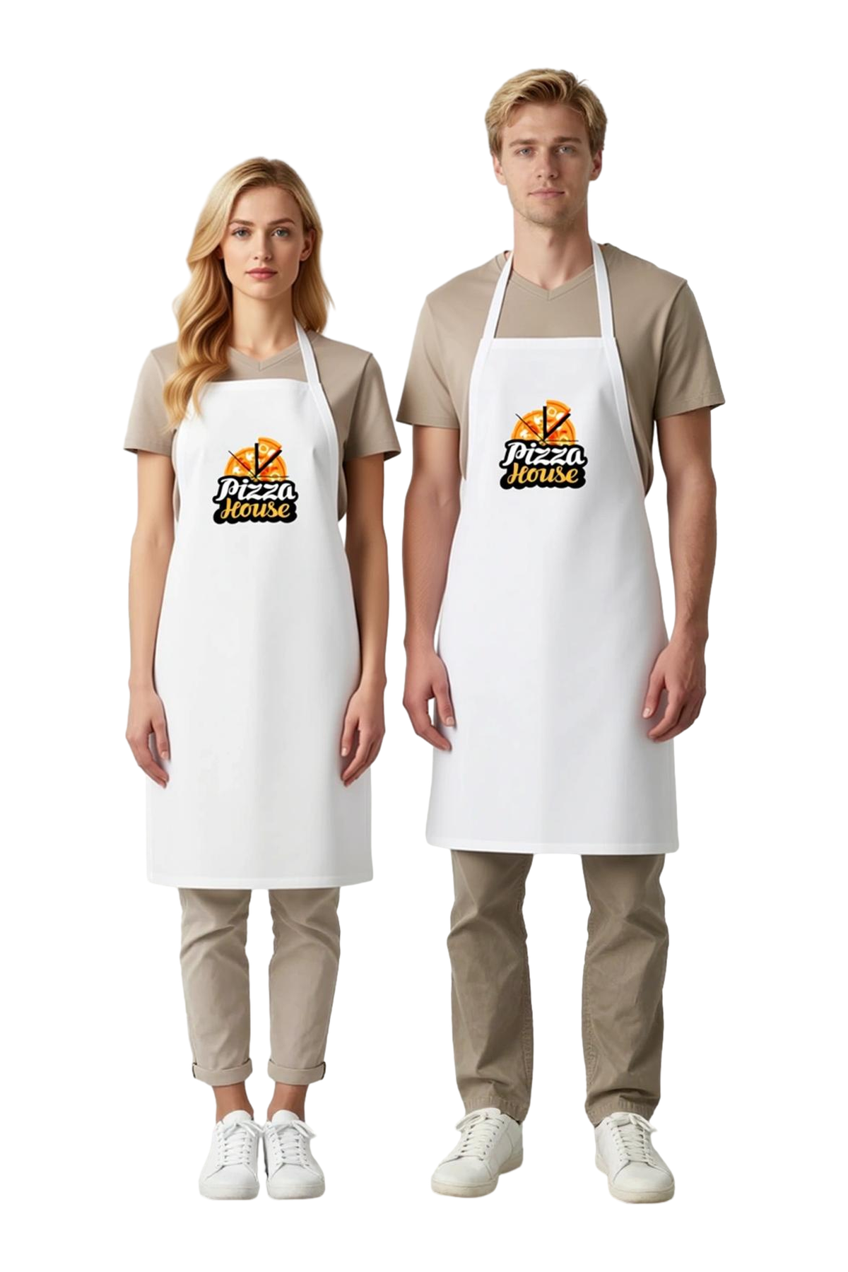 Unisex Mutfak Önlüğü Pizza House Retro Baskı Nostaljik Tasarım Rahat Kesim Günlük Aşçı Modern Şık