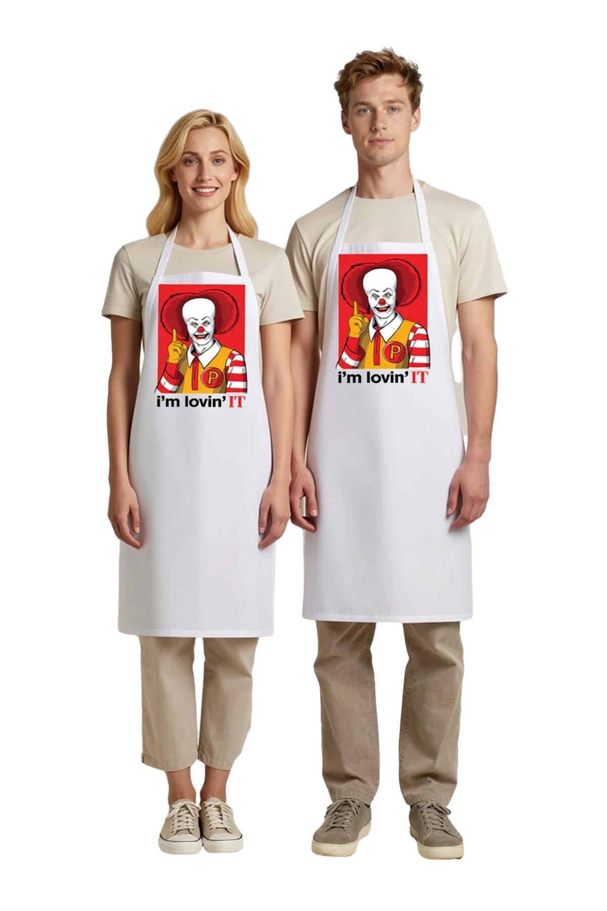 Unisex Mutfak Aşçı Önlüğü Fast Food Temalı Komik Baskılı Günlük Kullanım Konforlu Rahat Modern Şık