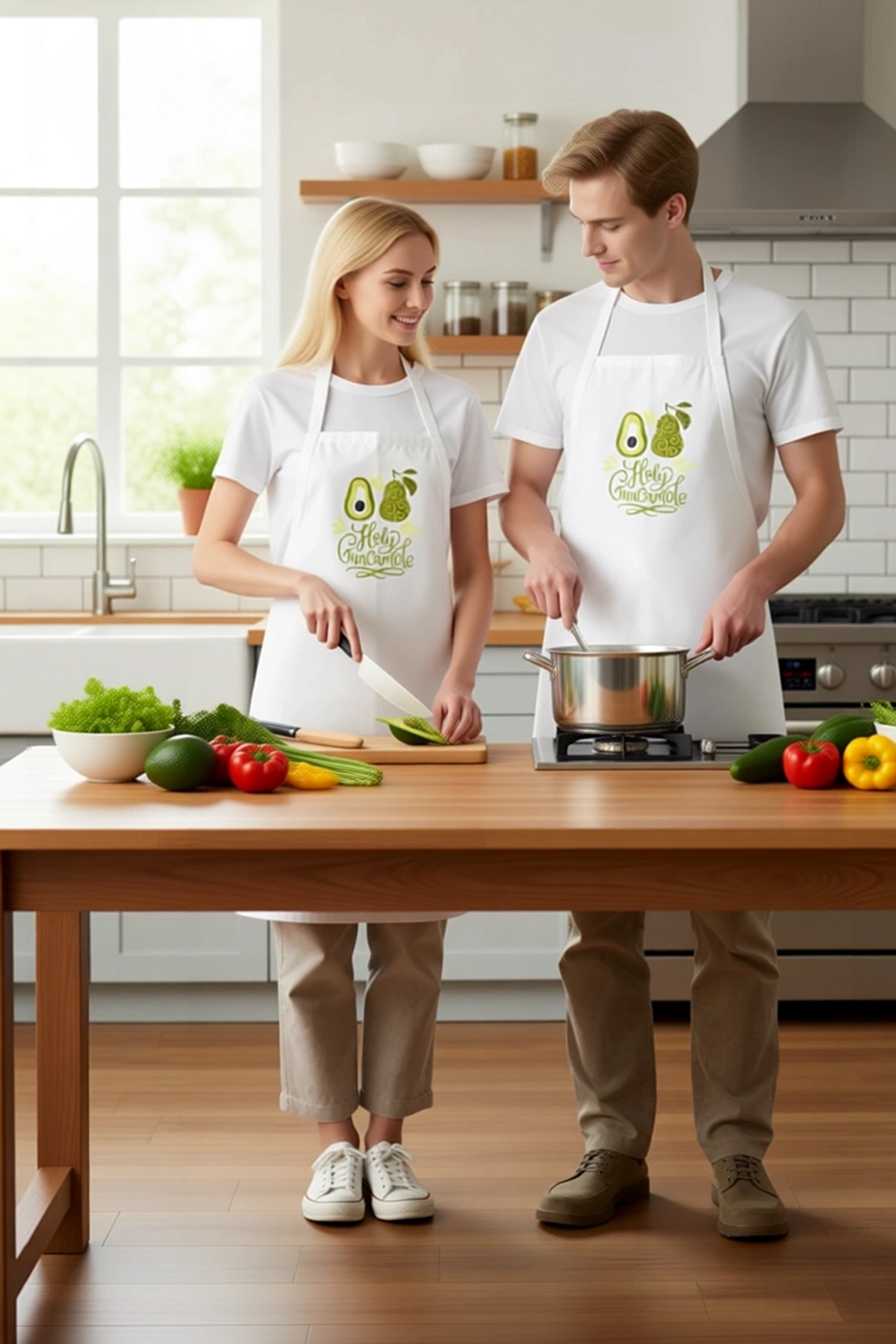 Kadın Unisex Mutfak Aşçı Önlüğü Avokado Baskılı Holy Guakamole Motifli Rahat Kesim Günlük Modern