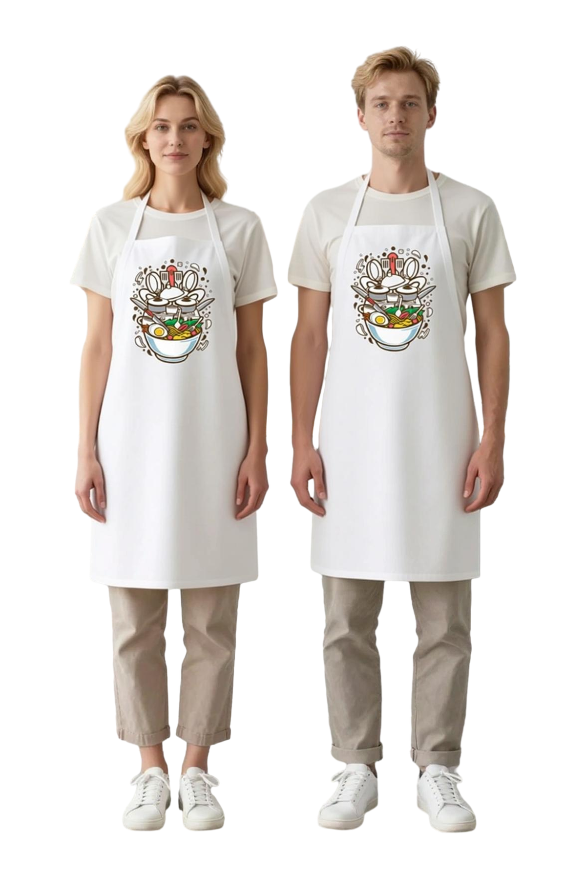 Erkek Unisex Mutfak Aşçı Önlüğü Ramen Kase Baskılı DTF Dijital Baskı Rahat Kesim Günlük Modern Şık