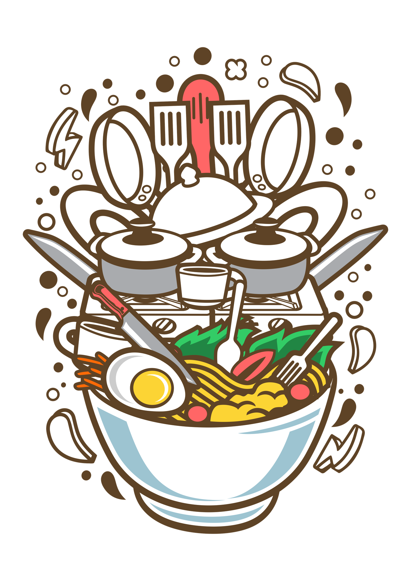 Erkek Unisex Mutfak Aşçı Önlüğü Ramen Kase Baskılı DTF Dijital Baskı Rahat Kesim Günlük Modern Şık