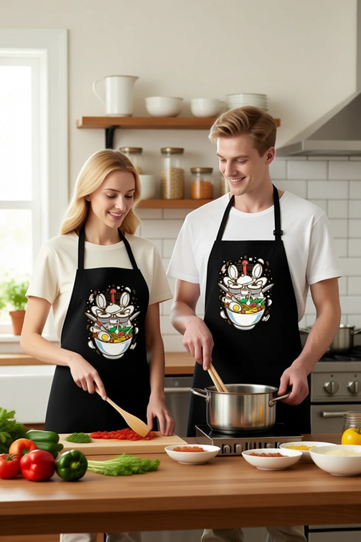 Erkek Unisex Mutfak Aşçı Önlüğü Ramen Kase Baskılı DTF Dijital Baskı Rahat Kesim Günlük Modern Şık
