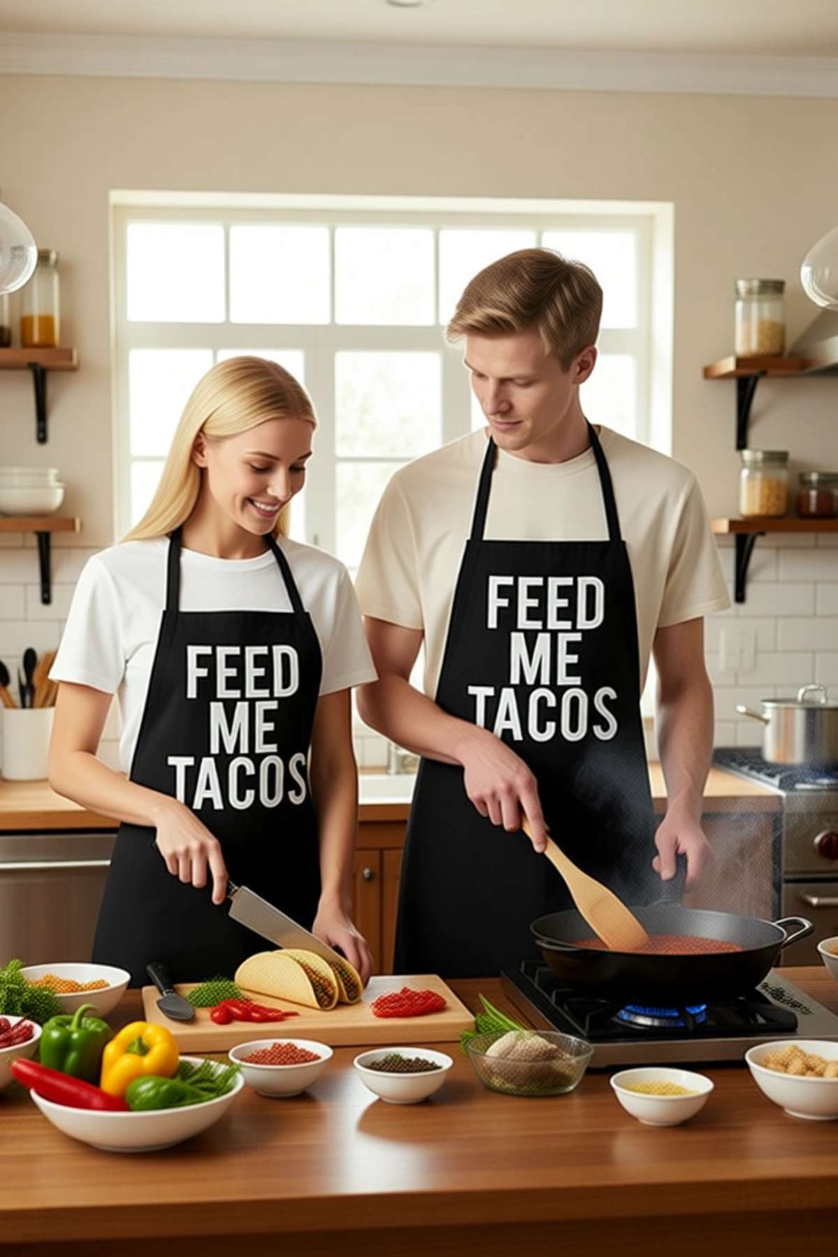 Unisex Mutfak Önlüğü Taco Baskılı Yazılı Rahat Kesim Günlük Aşçı Mizahi Tasarım Modern Şık Konforlu