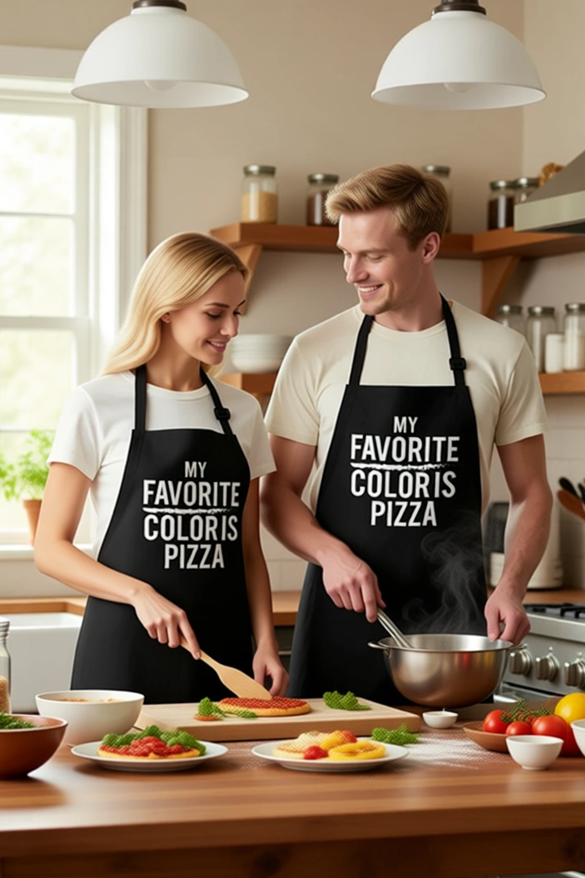 Unisex Mutfak Aşçı Önlüğü Pizza Baskılı Mizahi Tasarım Günlük Rahat Konforlu Modern Şık Zarif