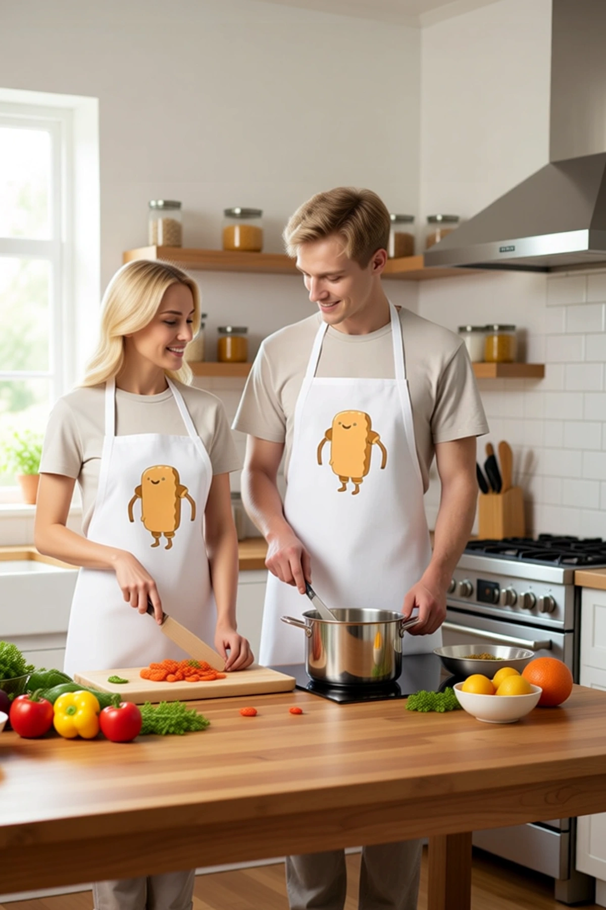 Erkek Unisex Mutfak Aşçı Önlüğü Sosisli Karakter Baskılı Rahat Kesim Günlük Kullanım Modern Şık