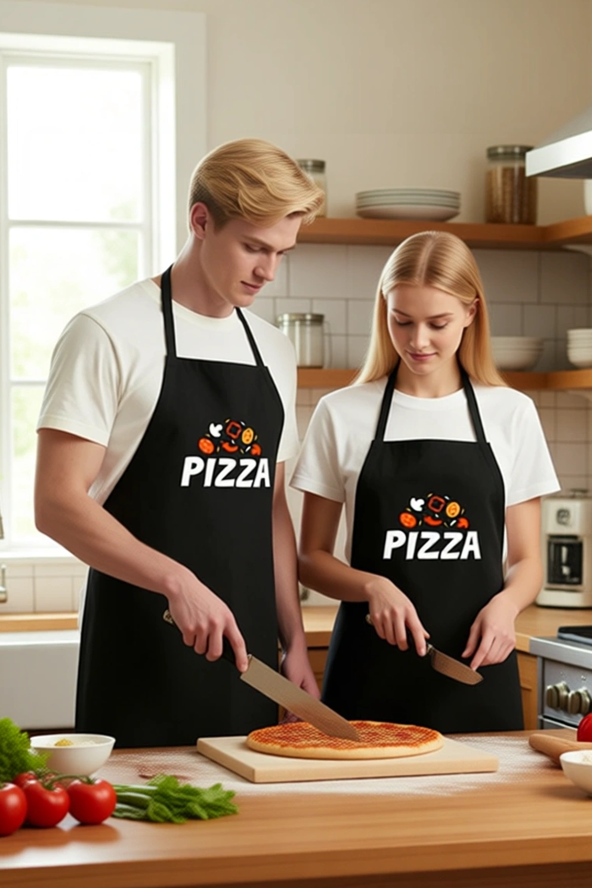 Unisex Mutfak Önlüğü Pizza Baskılı Grafik Desen Aşçı Rahat Kesim Günlük Kullanım Modern Şık Konforlu