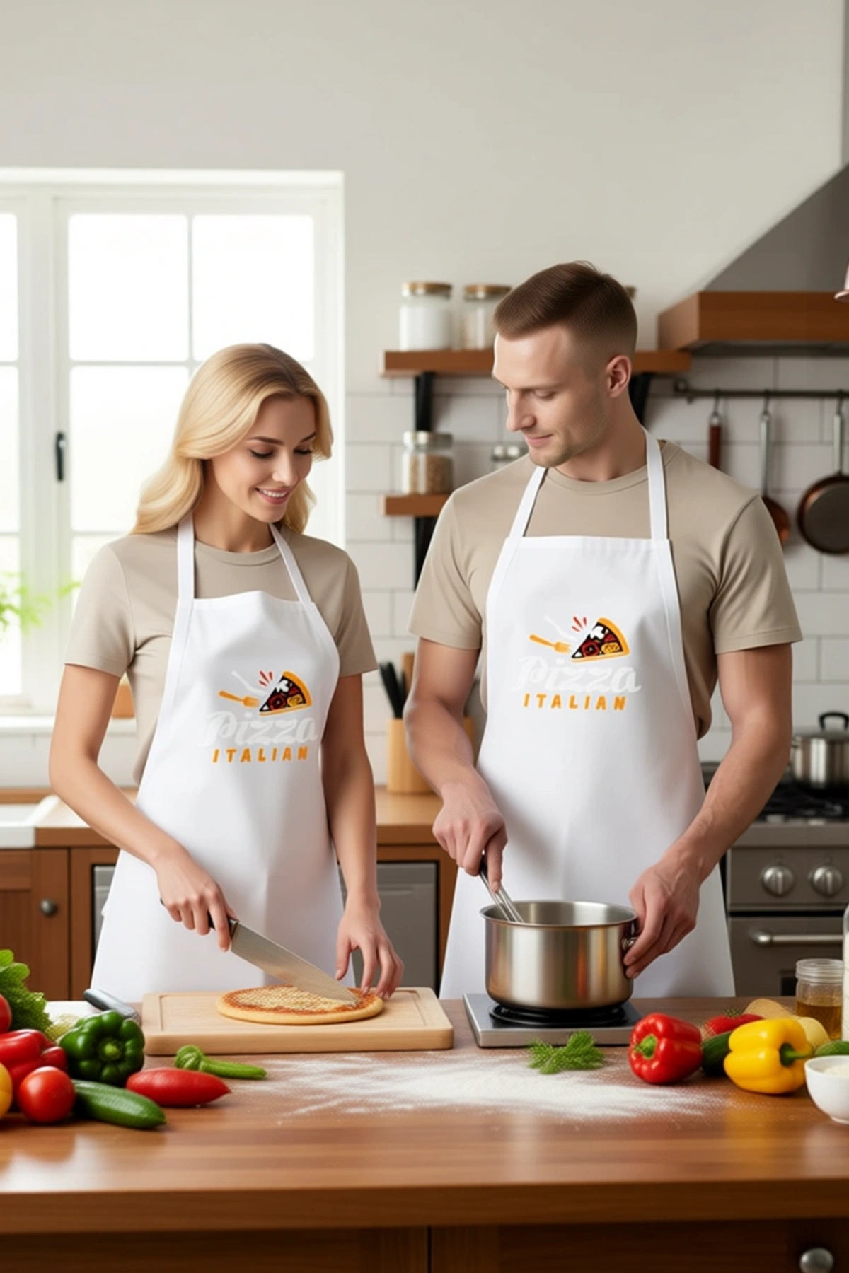 Unisex Mutfak Önlüğü İtalyan Pizza Baskılı Rahat Kesim Boyundan Askılı Cepli Günlük Aşçı Modern