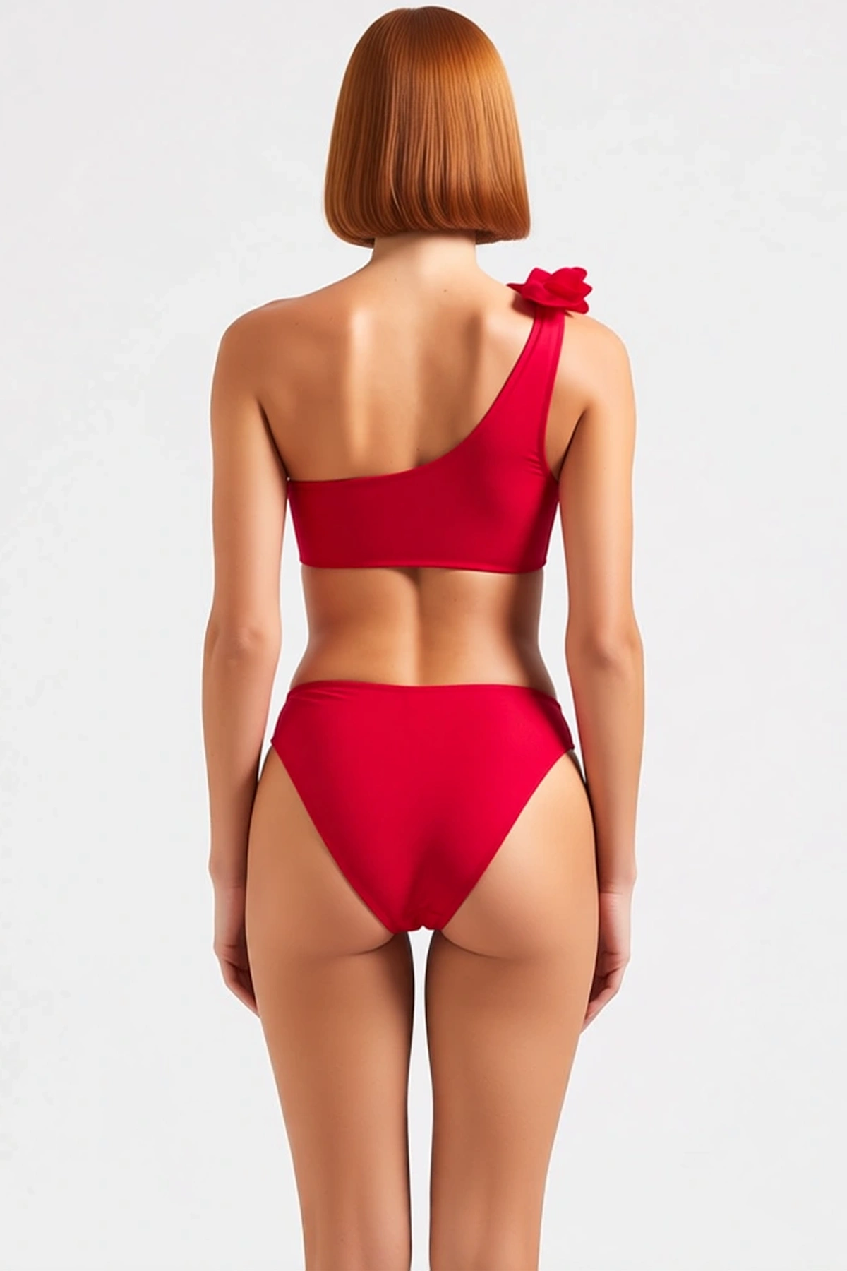Kadın Bikini Takımı Tek Omuz Aplike Detaylı Yüksek Bel Balensiz Kolsuz Regular Kalıp Örme Kumaş