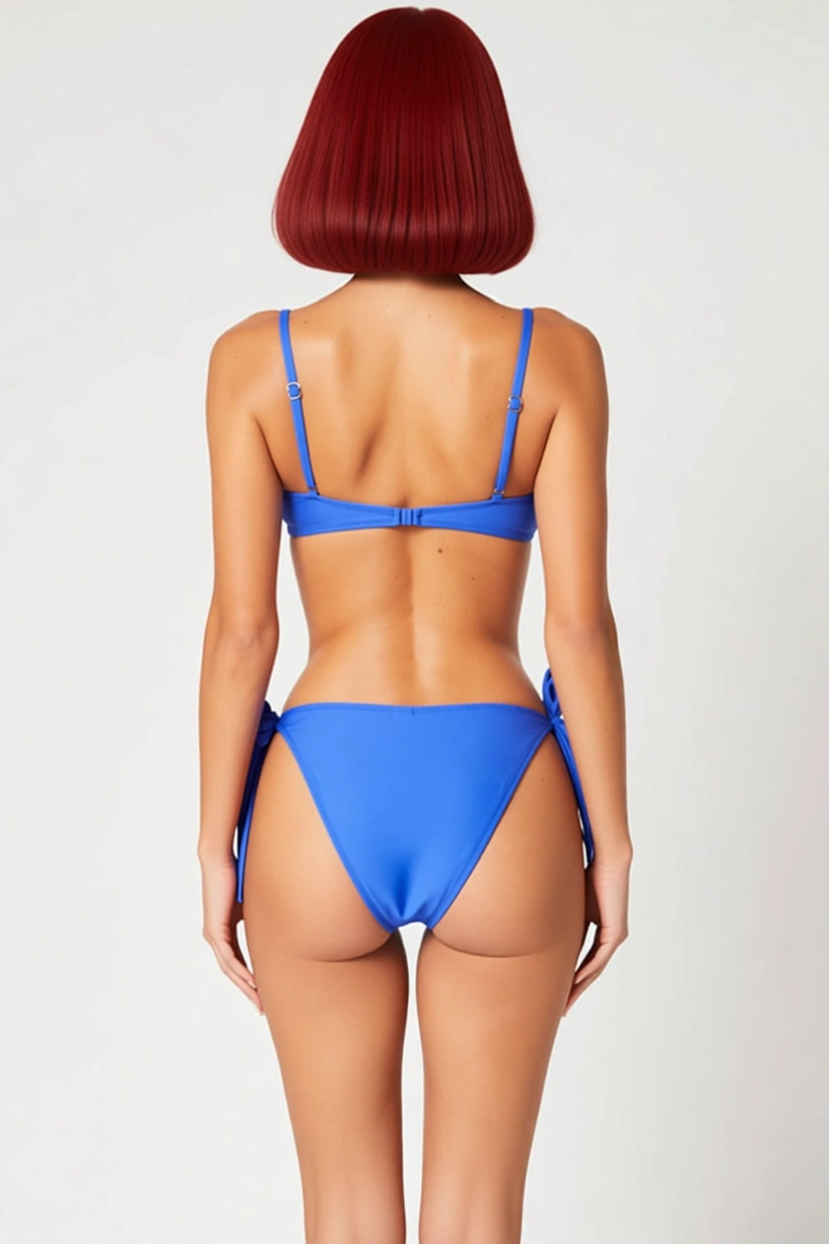 Kadın Bikini Takımı Bağlamalı Straplez Kaplı Brazilian Yüksek Bel Balensiz Örme Raşel Düz Şık