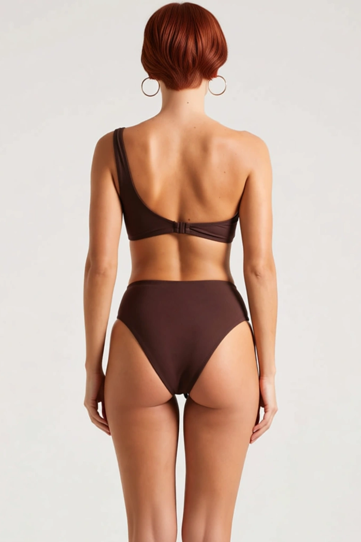 Kadın Mayokini Tek Omuz Kolsuz Yan Cut Out Aksesuarlı Balensiz Regular Kesim Düz Desen Yazlık
