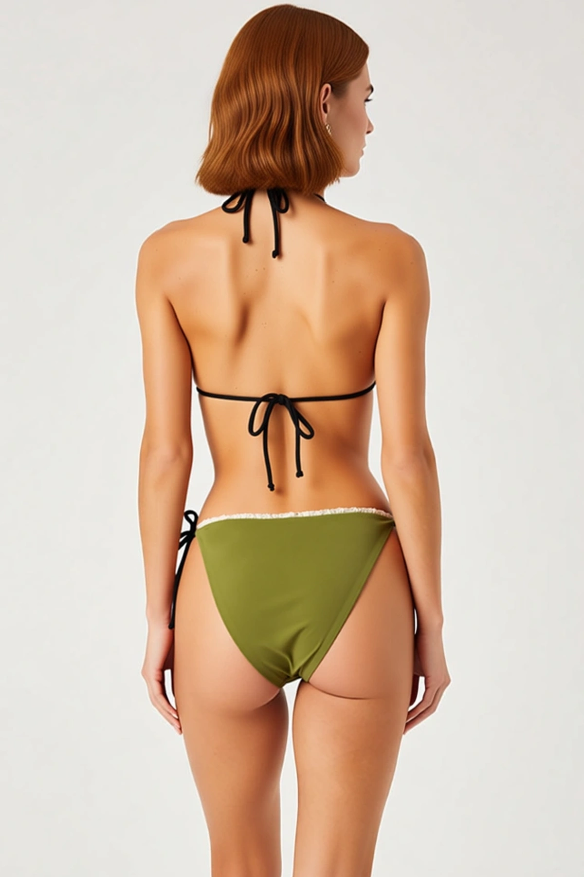 Kadın Bikini Takımı Üçgen Kap Balensiz Normal Bel Bağlamalı Kontrast Şerit Detaylı Kolsuz Örme Kumaş