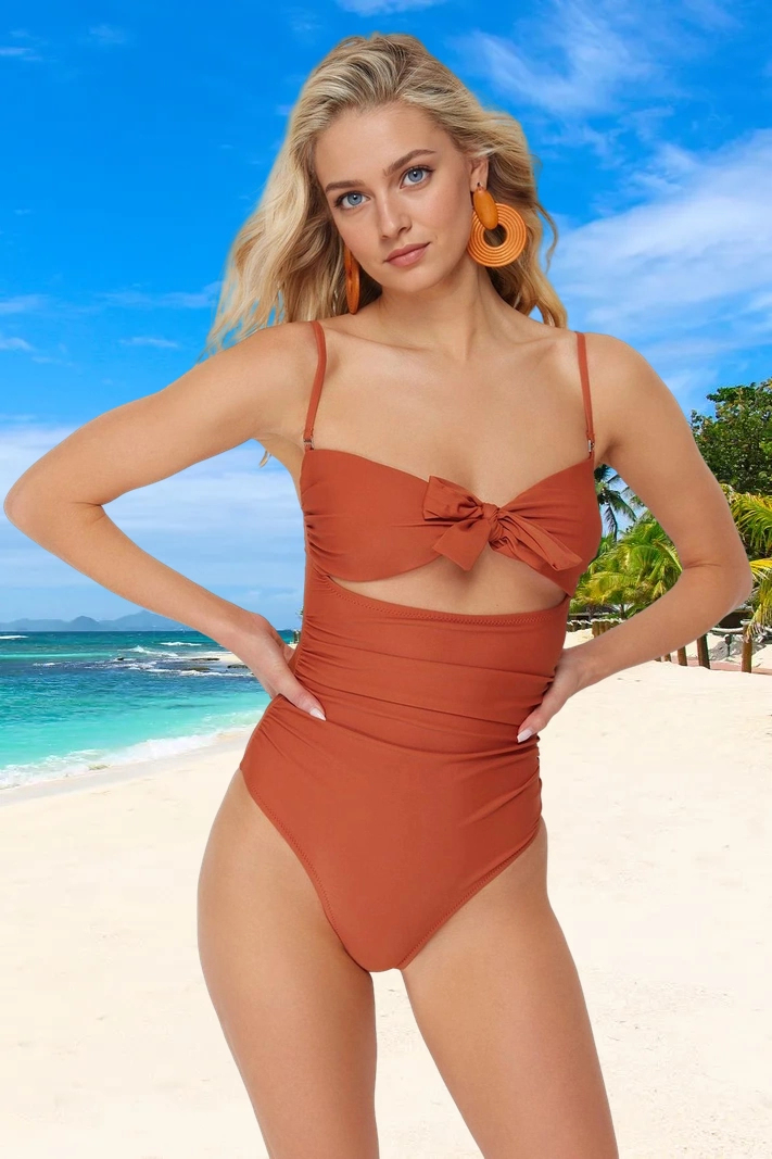 Kadın Mayo Straplez Cut Out Detaylı Balensiz Kaplı Kolsuz Düz Desen Regular Siluet Örme Raşel