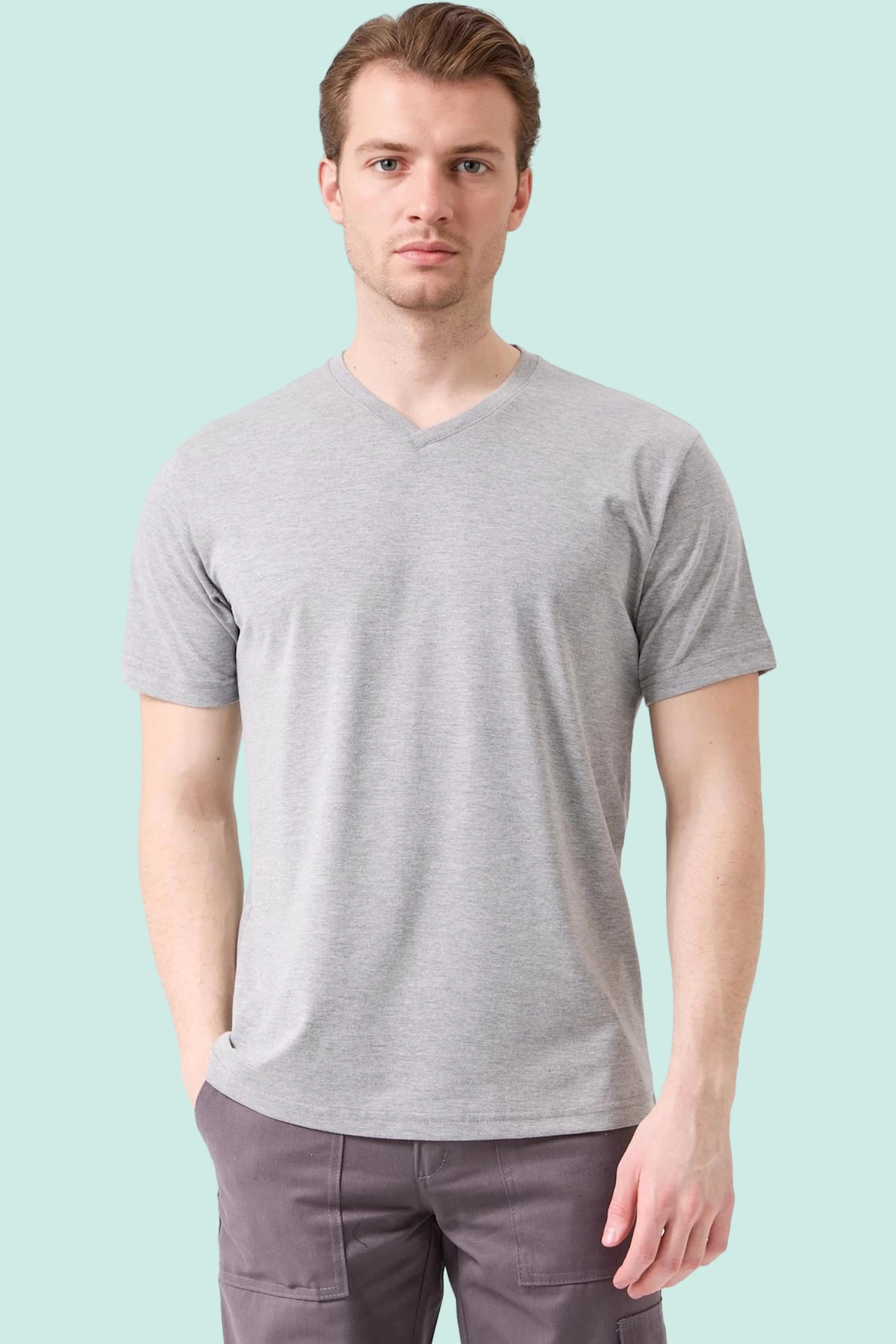 V Yaka Erkek Tişörtü 50 Pamuk Polyester Herba shirt Nefes Alabilir Rahat Şık Tasarım
