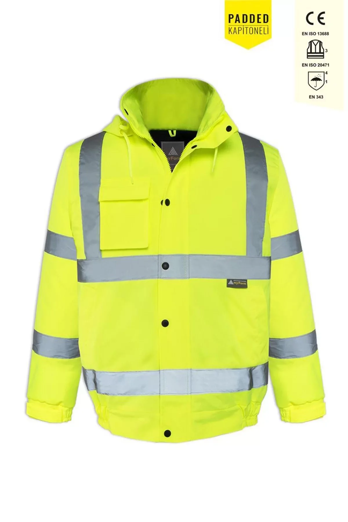 Yüksek Görünürlüklü Kışlık İş Güvenliği Mont EN 343 Olympus Essential Vis Bomber Lined Reflektörlü