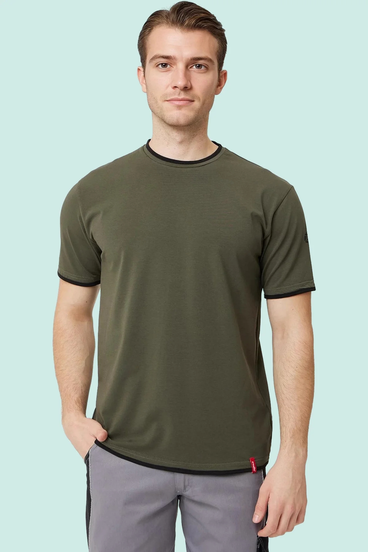 Erkek Khaki O Yaka Tshirt 92 Pamuk Morina shirt Nefes Alabilir Rahat Kesim