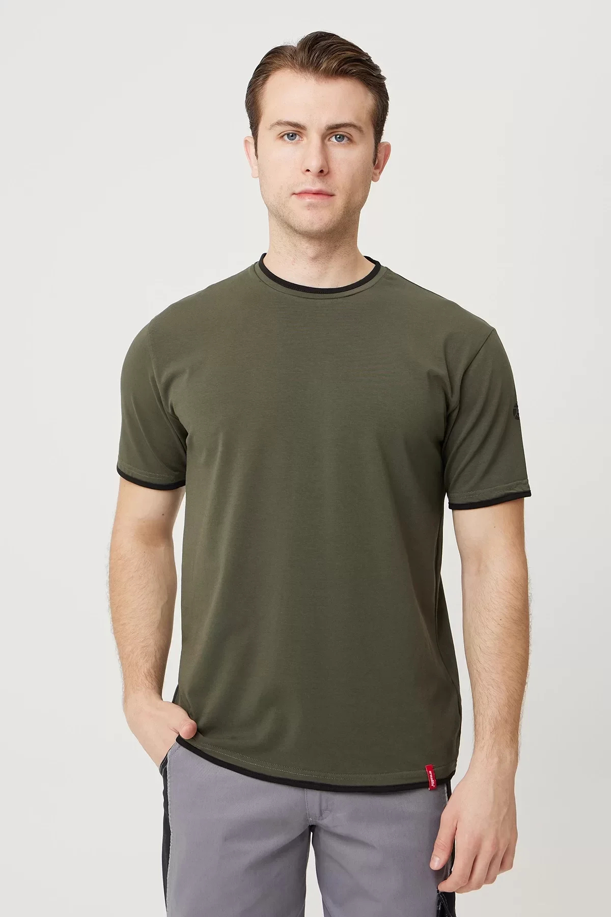 Erkek Khaki O Yaka Tshirt 92 Pamuk Morina shirt Nefes Alabilir Rahat Kesim