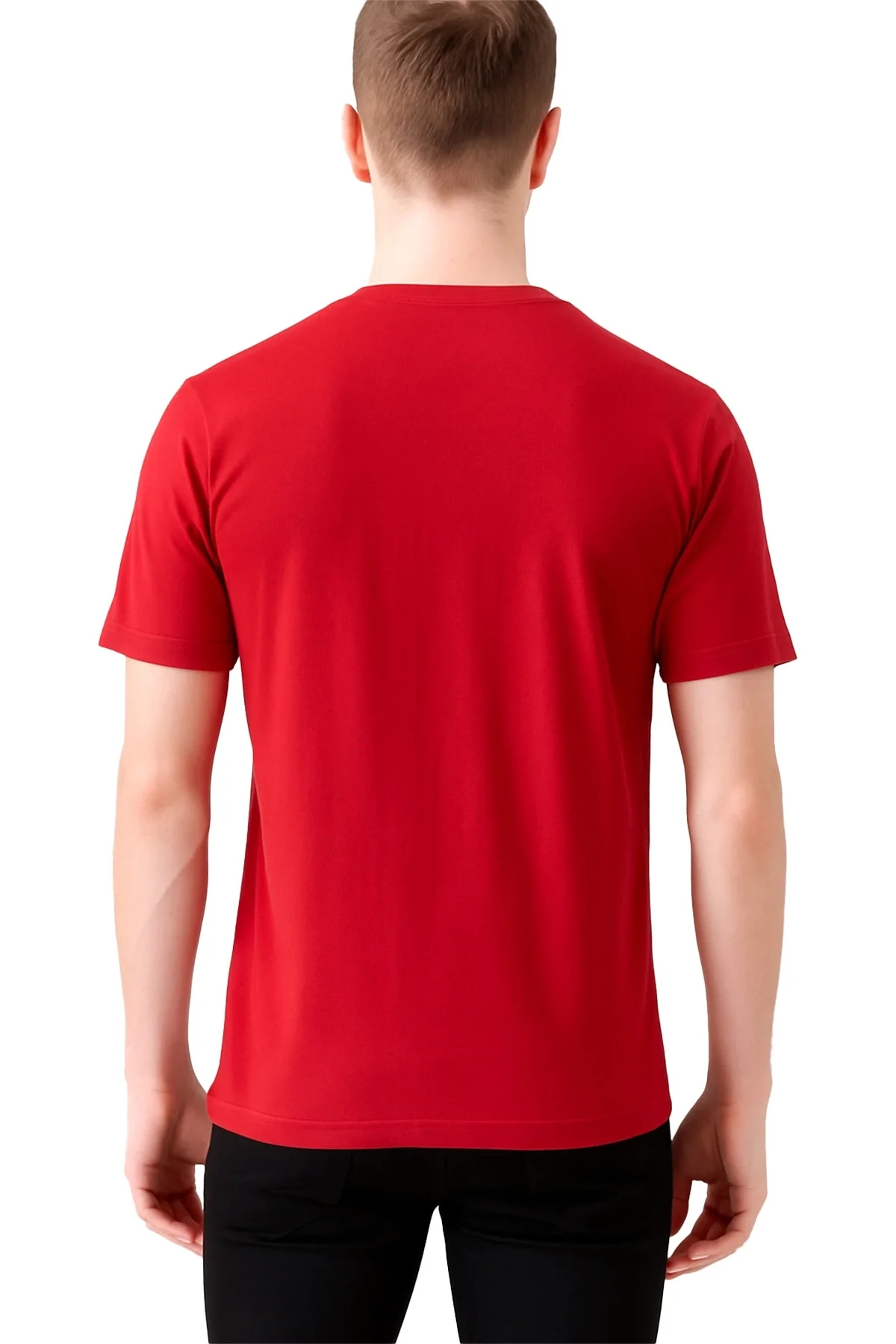 Erkek Siyah V Yaka Kısa Kollu Nefes Alabilir Pamuklu Düz T-Shirt