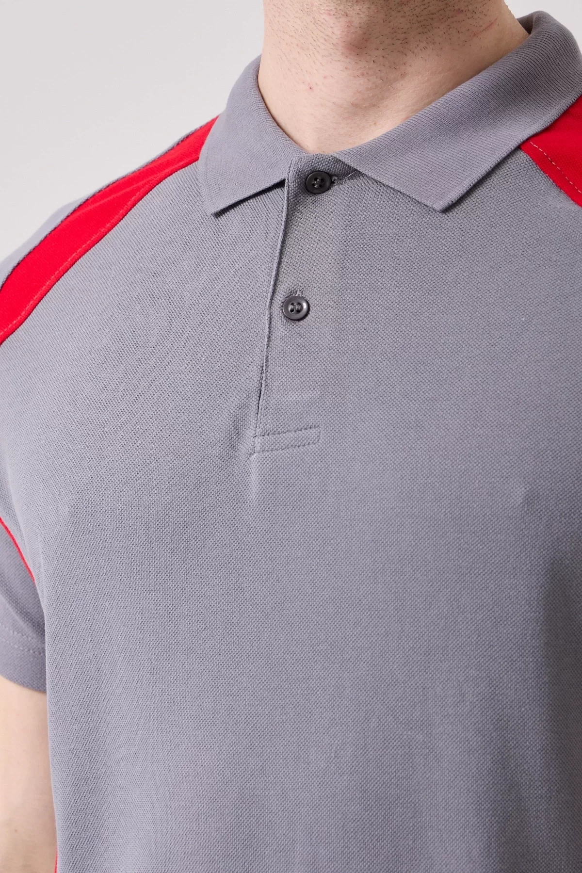 Polo Yaka Tişört GriKırmızı Detaylar İş Güvenliği Vancelya shirt Nefes Alabilir Şık Rahat Günlük